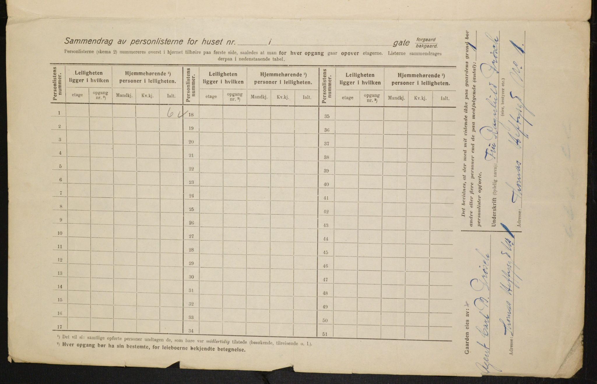 OBA, Municipal Census 1916 for Kristiania, 1916, p. 111843