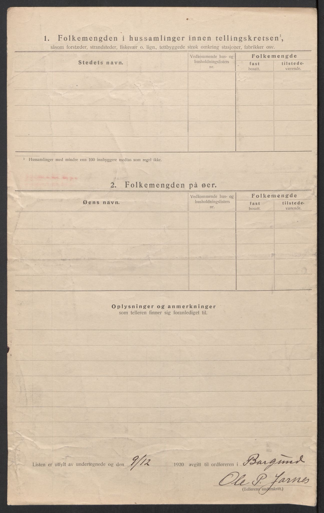 SAT, 1920 census for Borgund, 1920, p. 70