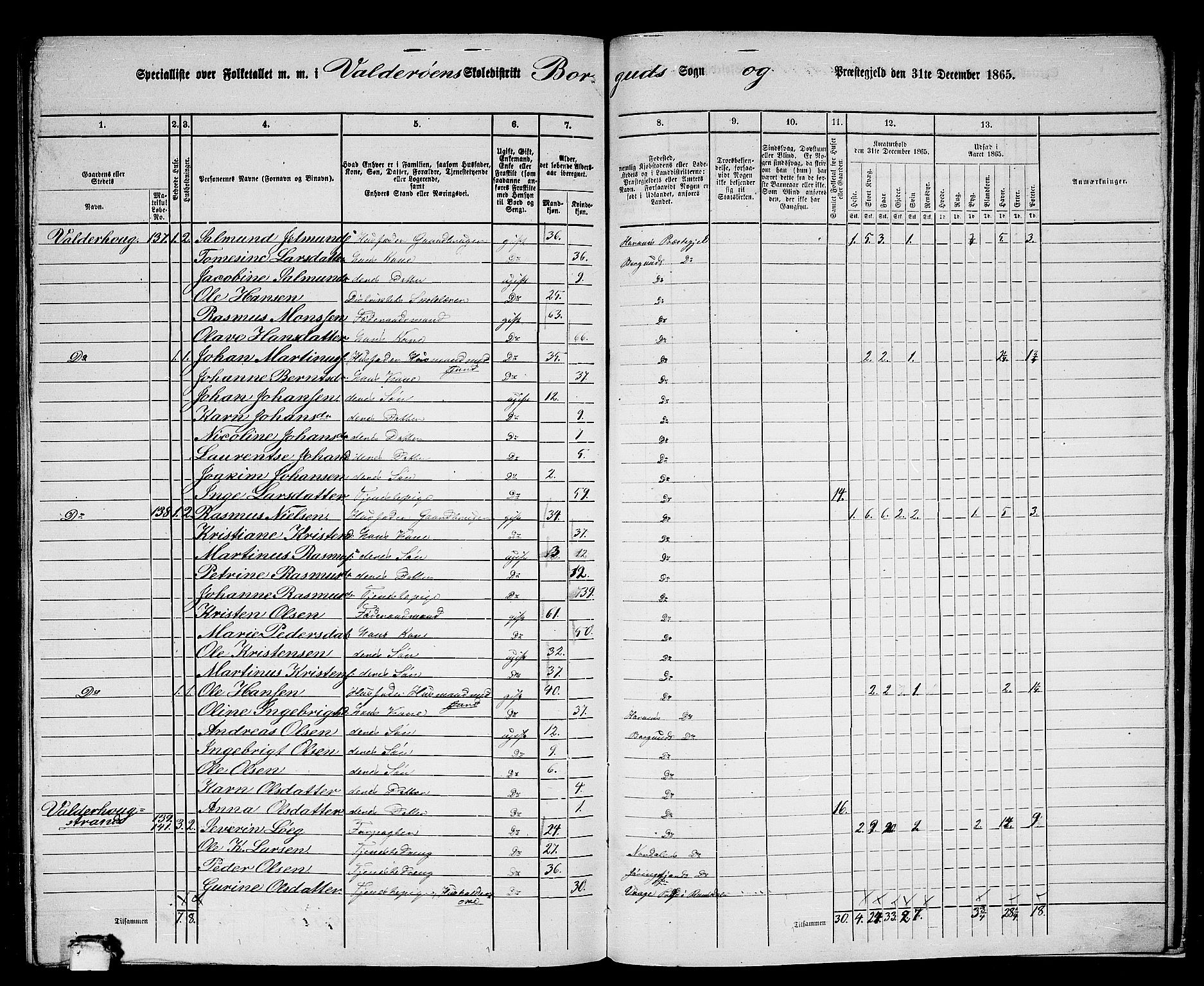 RA, 1865 census for Borgund, 1865, p. 245