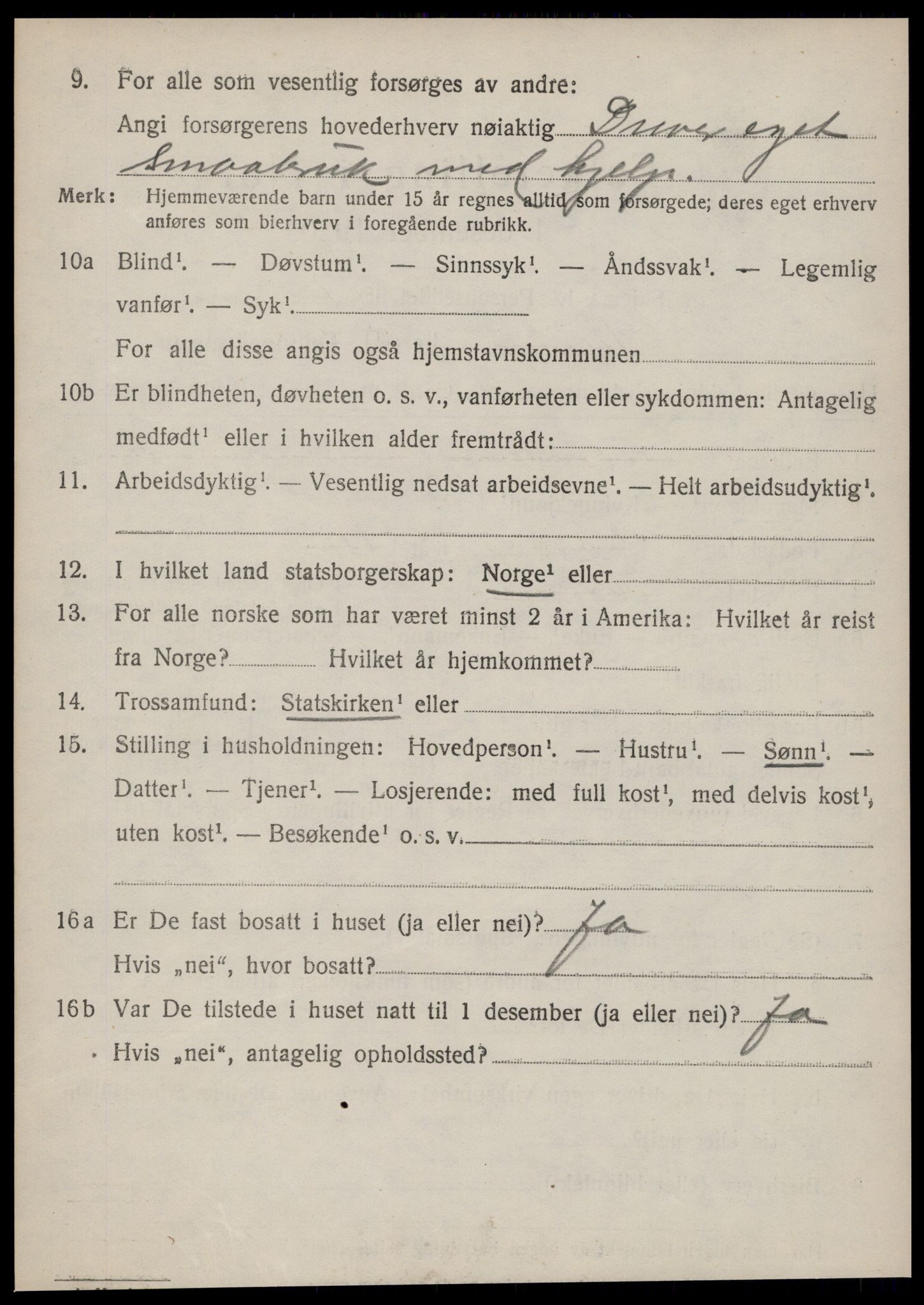 SAT, 1920 census for Vatne, 1920, p. 3109