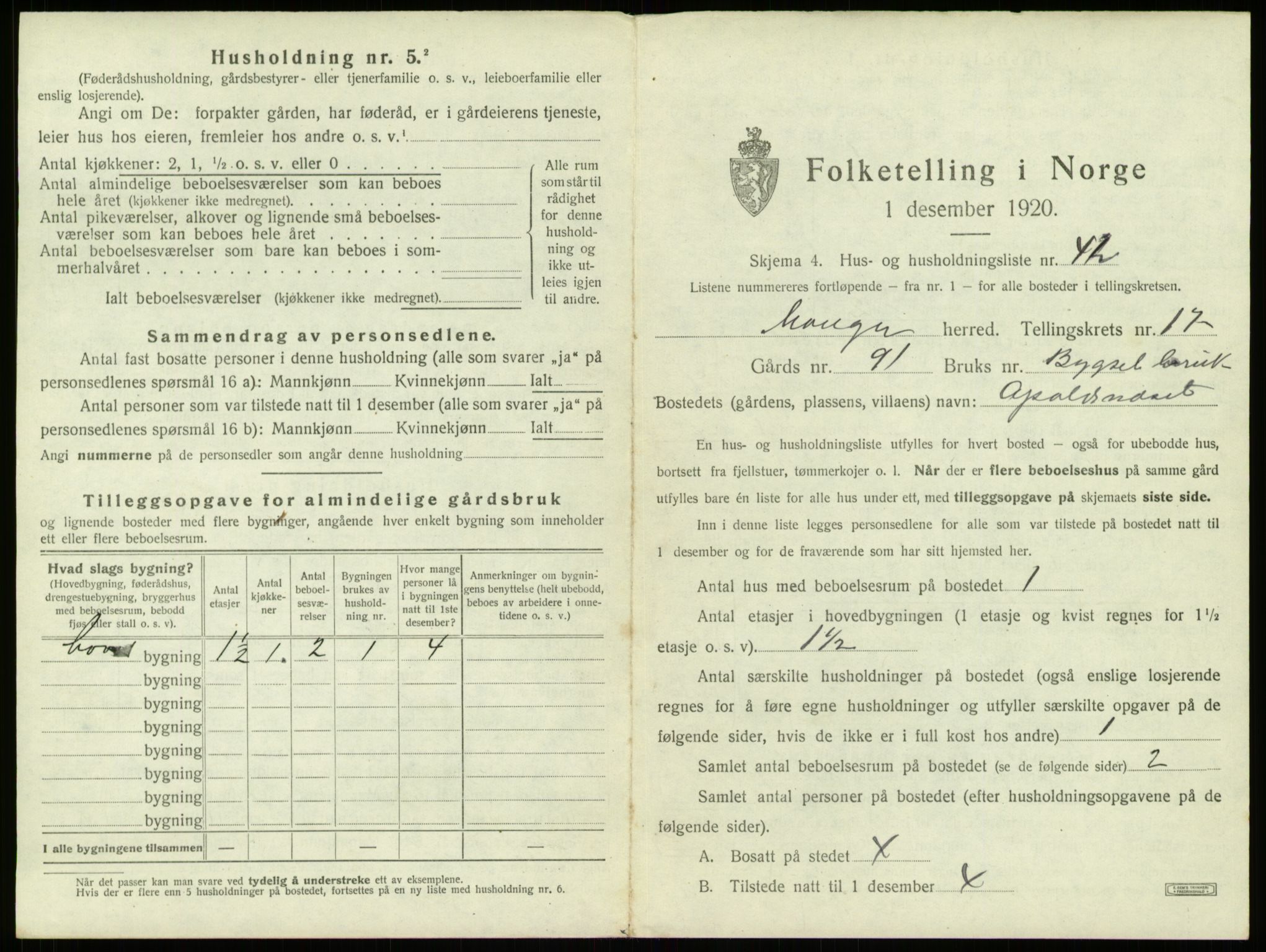 SAB, 1920 census for Manger, 1920, p. 1362