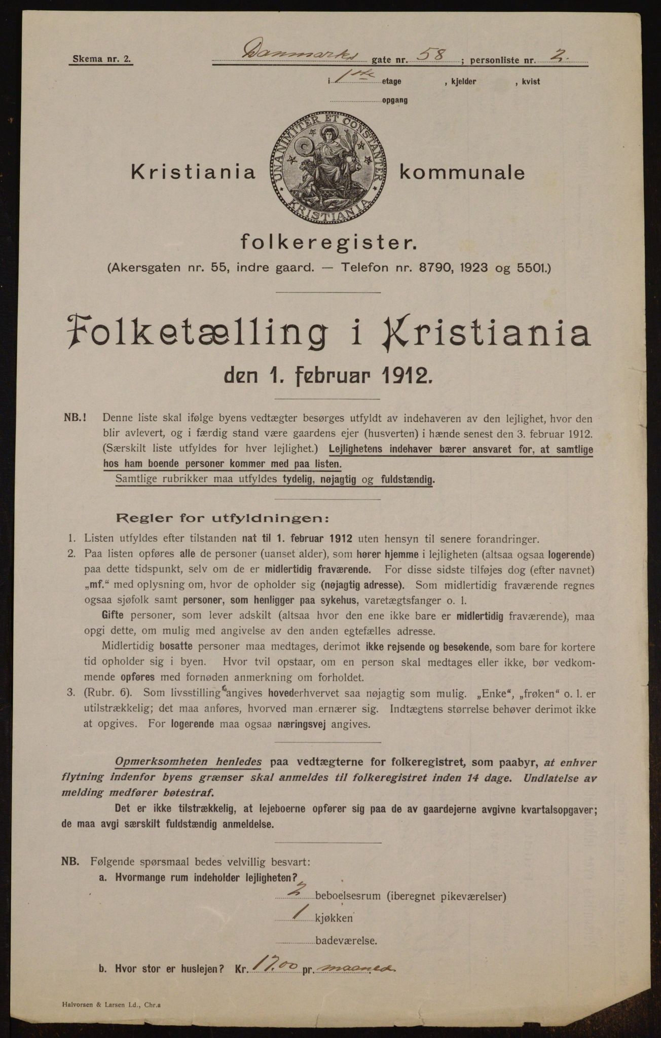 OBA, Municipal Census 1912 for Kristiania, 1912, p. 14968