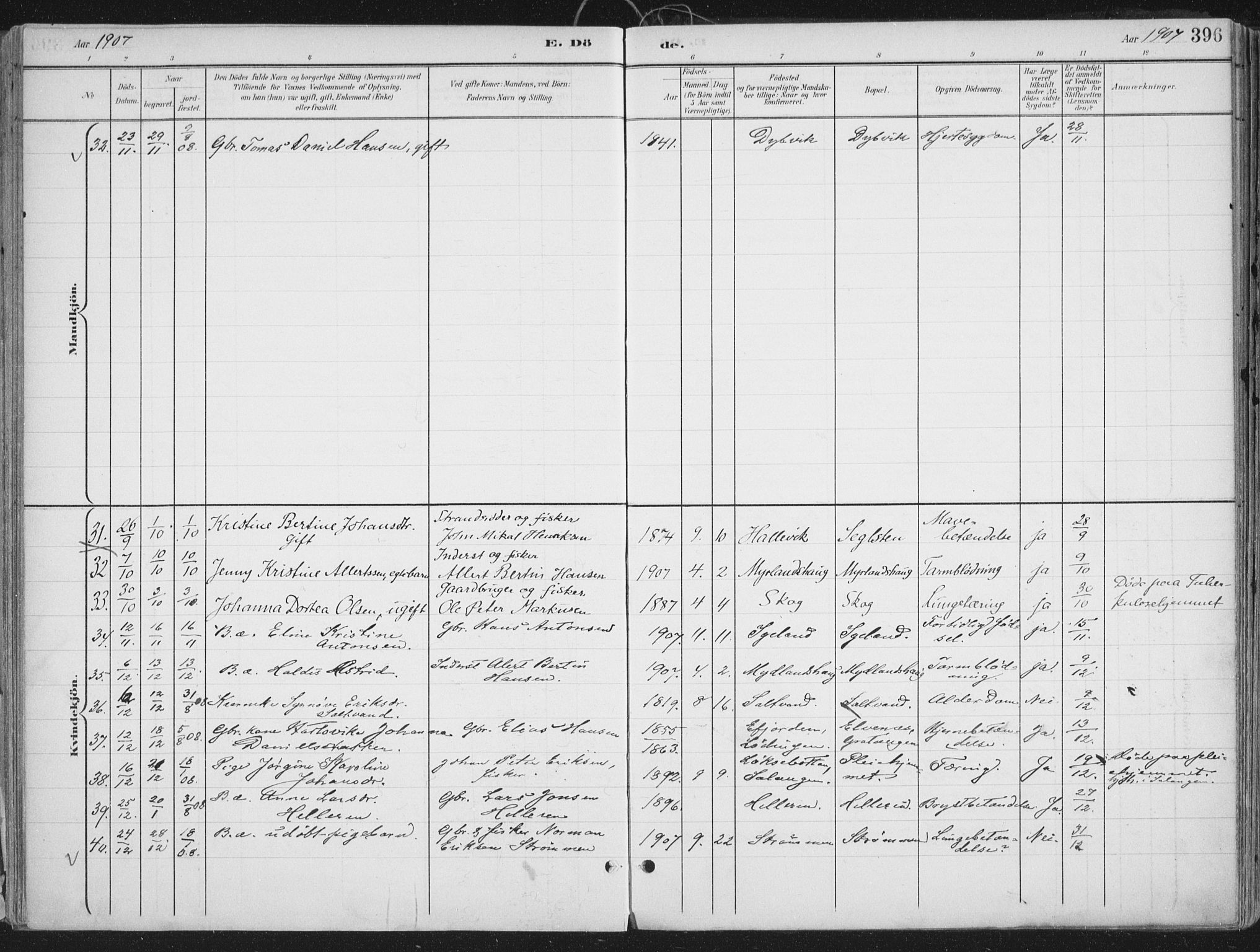 Ibestad sokneprestembete, AV/SATØ-S-0077/H/Ha/Haa/L0017kirke: Parish register (official) no. 17, 1901-1914, p. 396