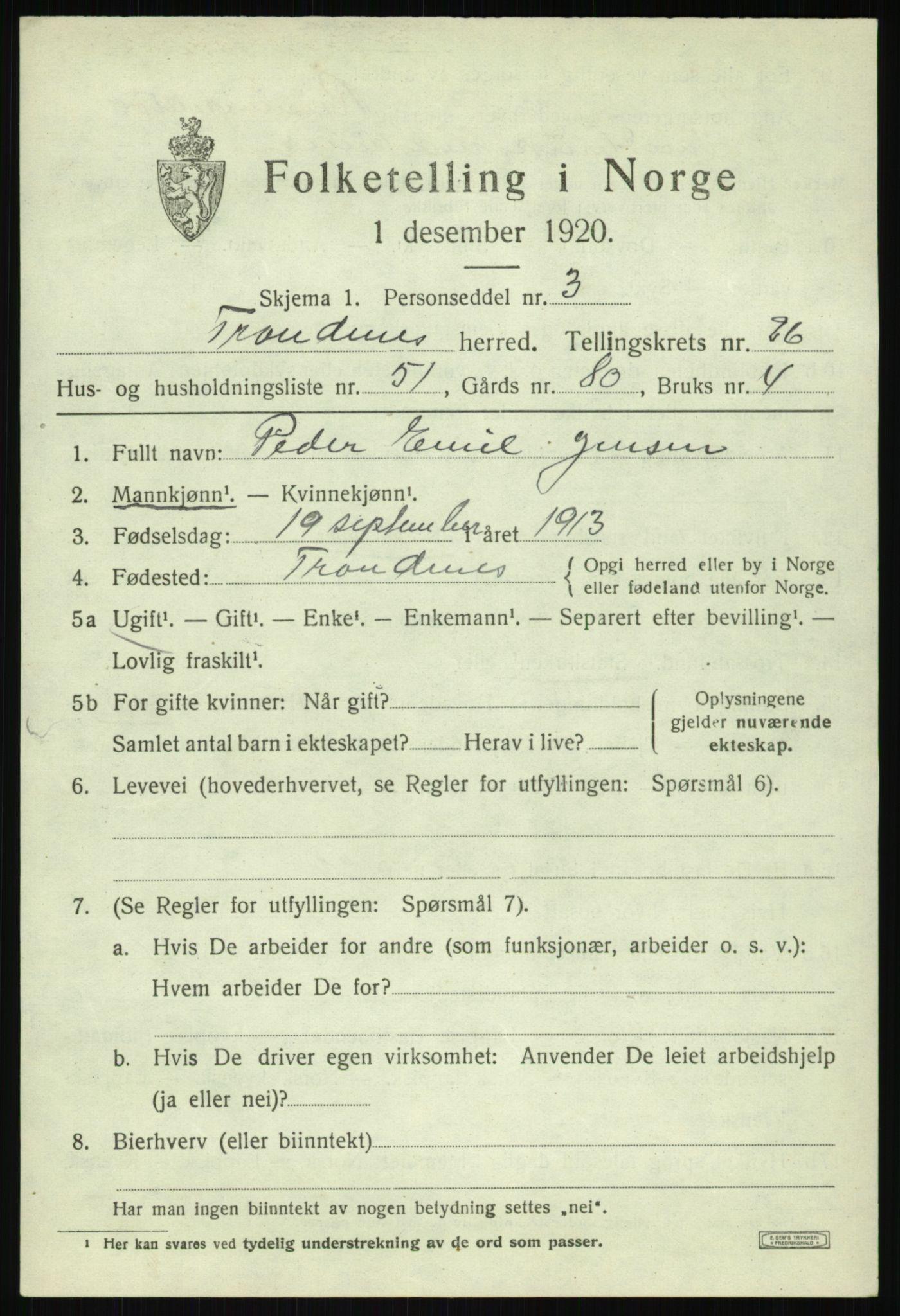 SATØ, 1920 census for Trondenes, 1920, p. 19424