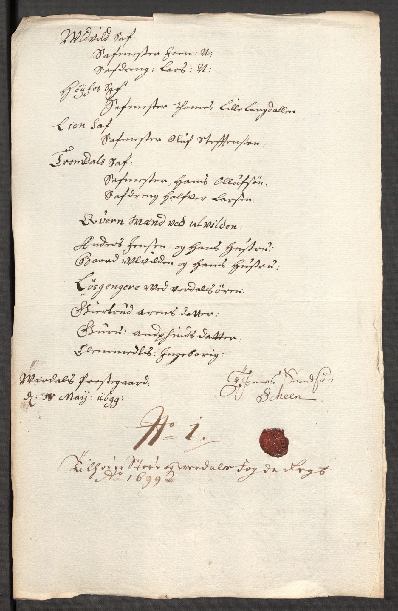 Rentekammeret inntil 1814, Reviderte regnskaper, Fogderegnskap, RA/EA-4092/R62/L4191: Fogderegnskap Stjørdal og Verdal, 1699, p. 212