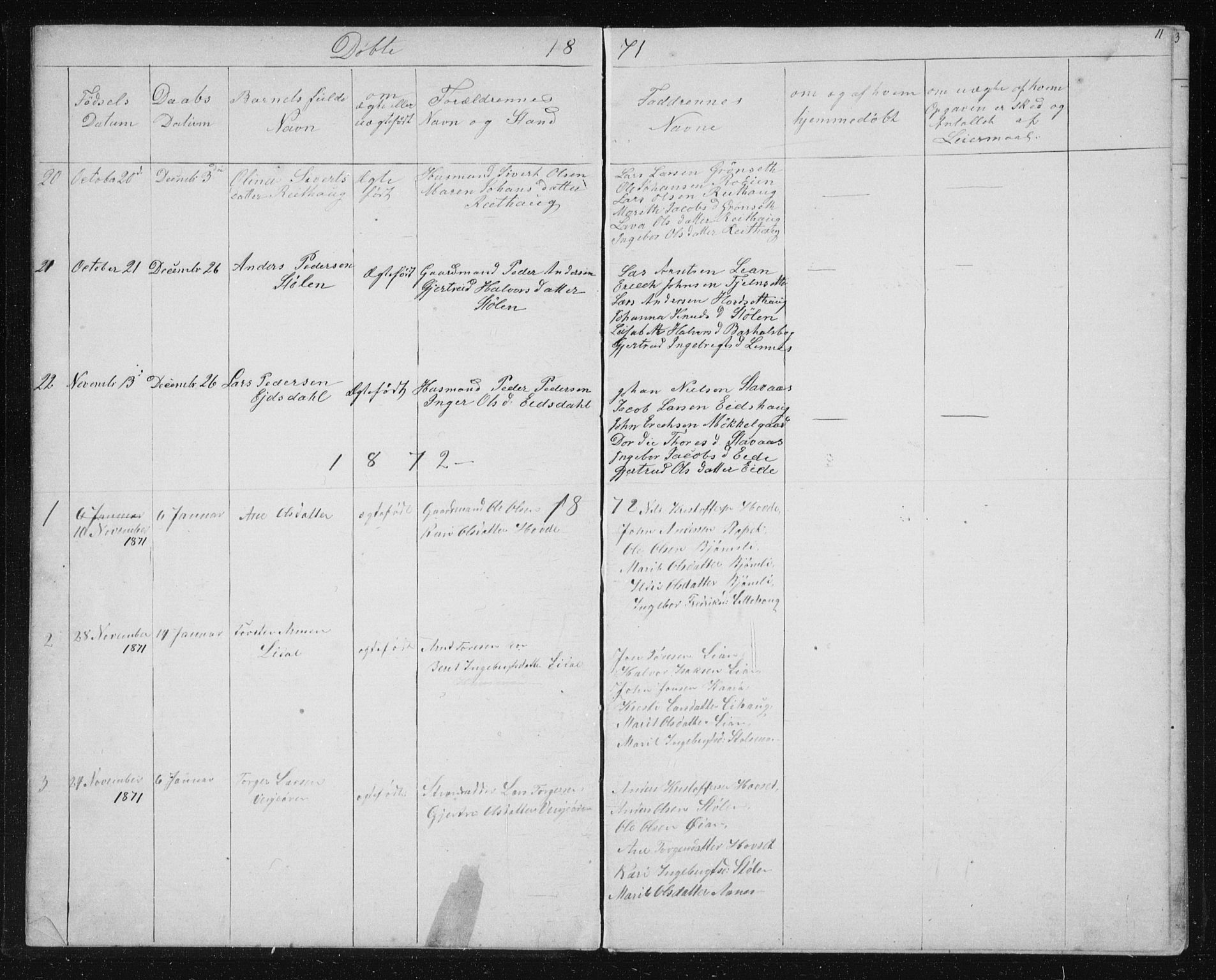 Ministerialprotokoller, klokkerbøker og fødselsregistre - Sør-Trøndelag, SAT/A-1456/631/L0513: Parish register (copy) no. 631C01, 1869-1879, p. 11