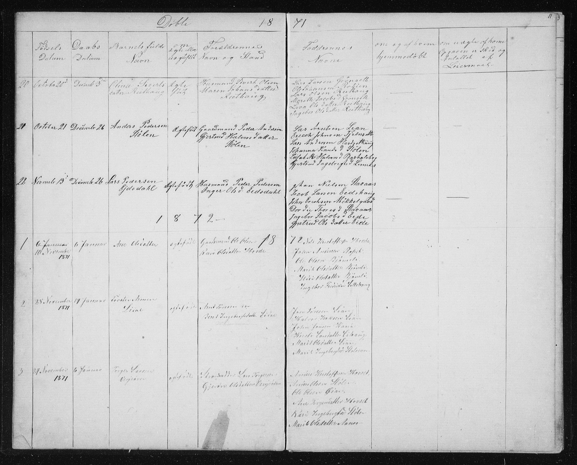 Ministerialprotokoller, klokkerbøker og fødselsregistre - Sør-Trøndelag, AV/SAT-A-1456/631/L0513: Parish register (copy) no. 631C01, 1869-1879, p. 11