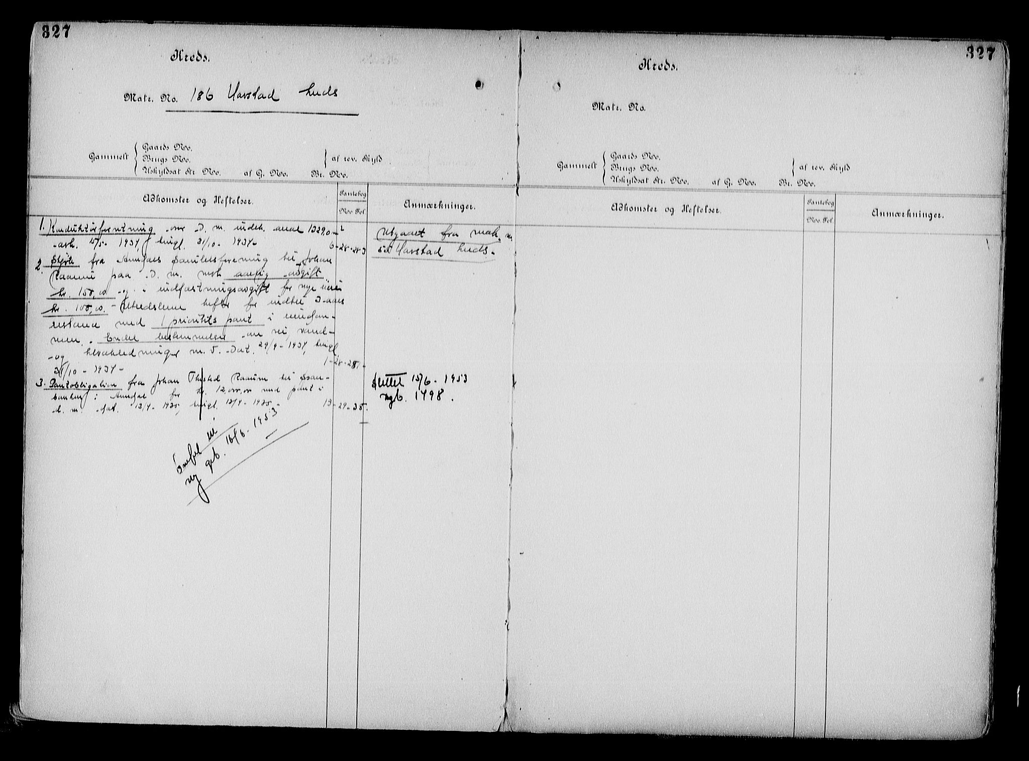 Arendal byfogd, AV/SAK-1222-0001/G/Ga/L0015: Mortgage register no. 13, 1860-1960, p. 327