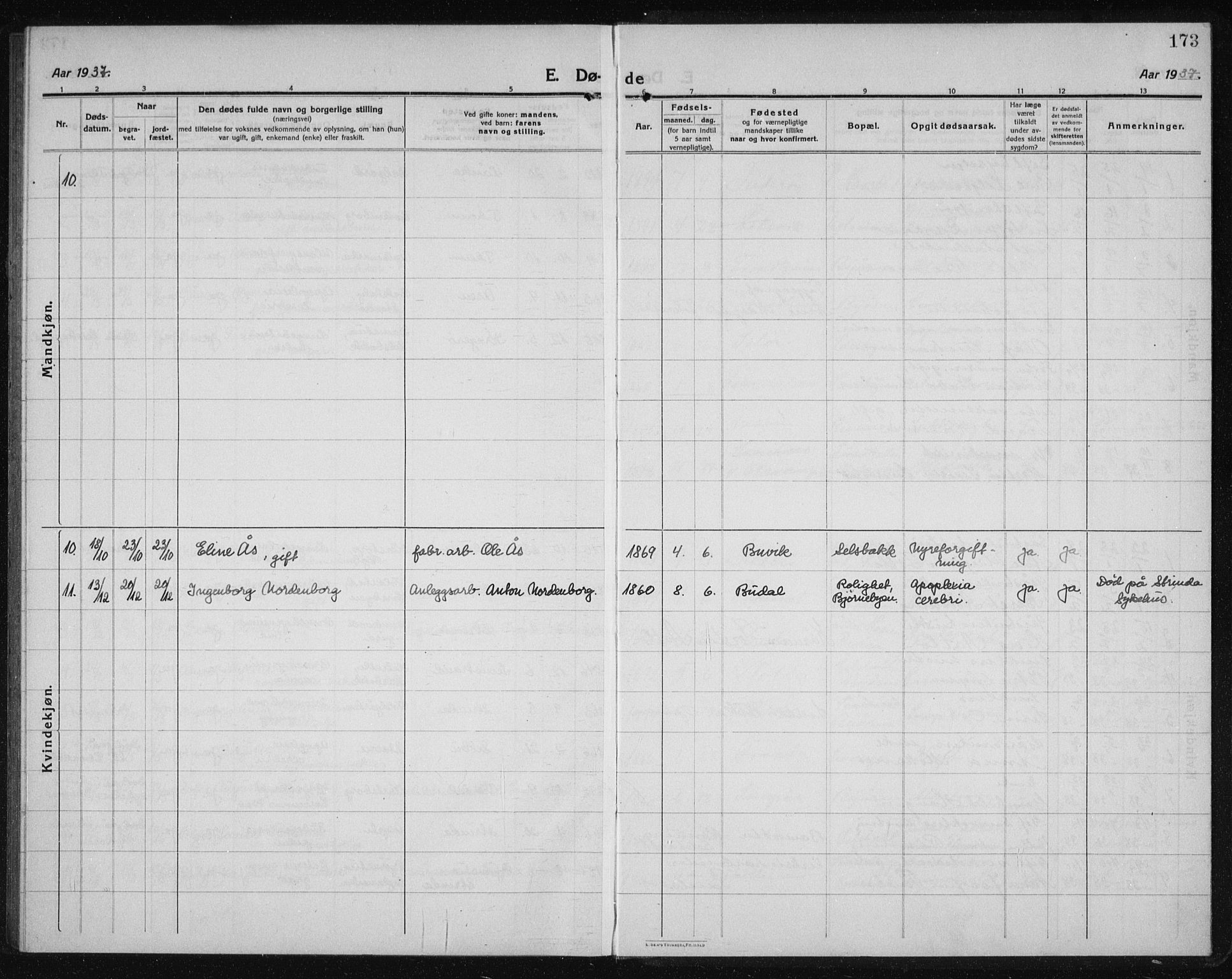 Ministerialprotokoller, klokkerbøker og fødselsregistre - Sør-Trøndelag, SAT/A-1456/611/L0356: Parish register (copy) no. 611C04, 1914-1938, p. 173
