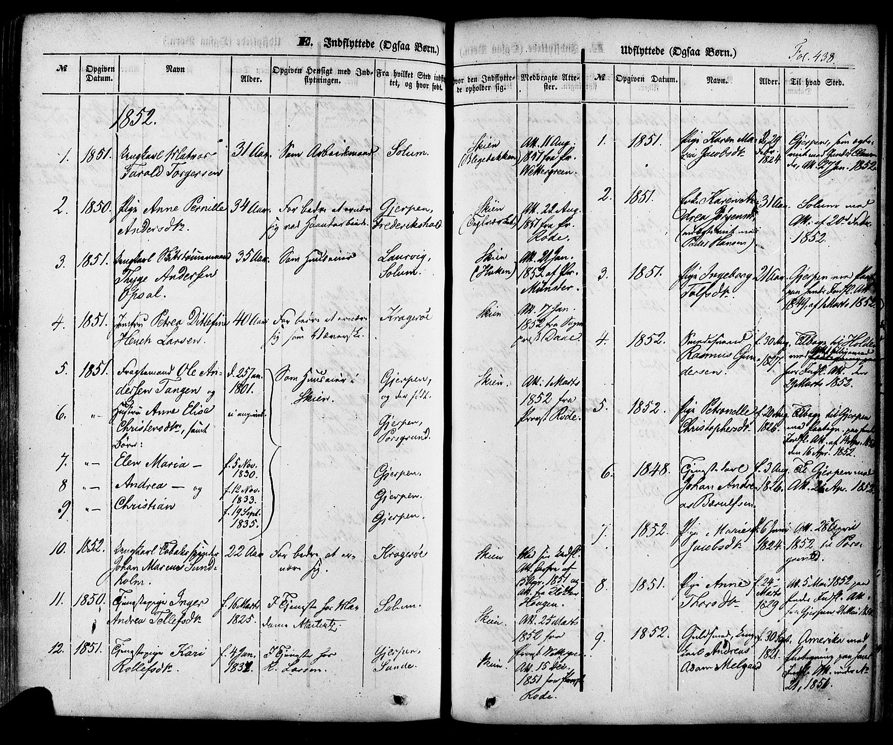 Skien kirkebøker, SAKO/A-302/F/Fa/L0006a: Parish register (official) no. 6A, 1843-1856, p. 438