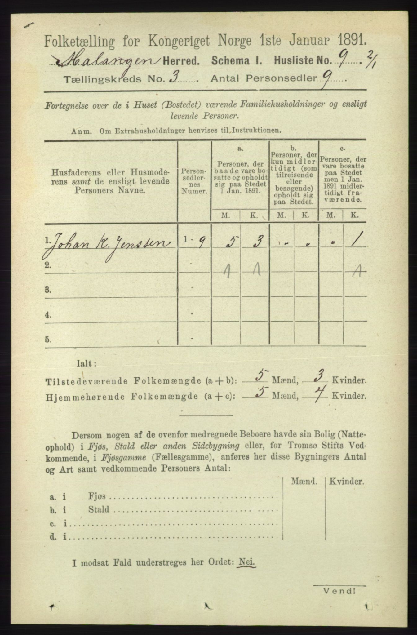 RA, 1891 census for 1932 Malangen, 1891, p. 698