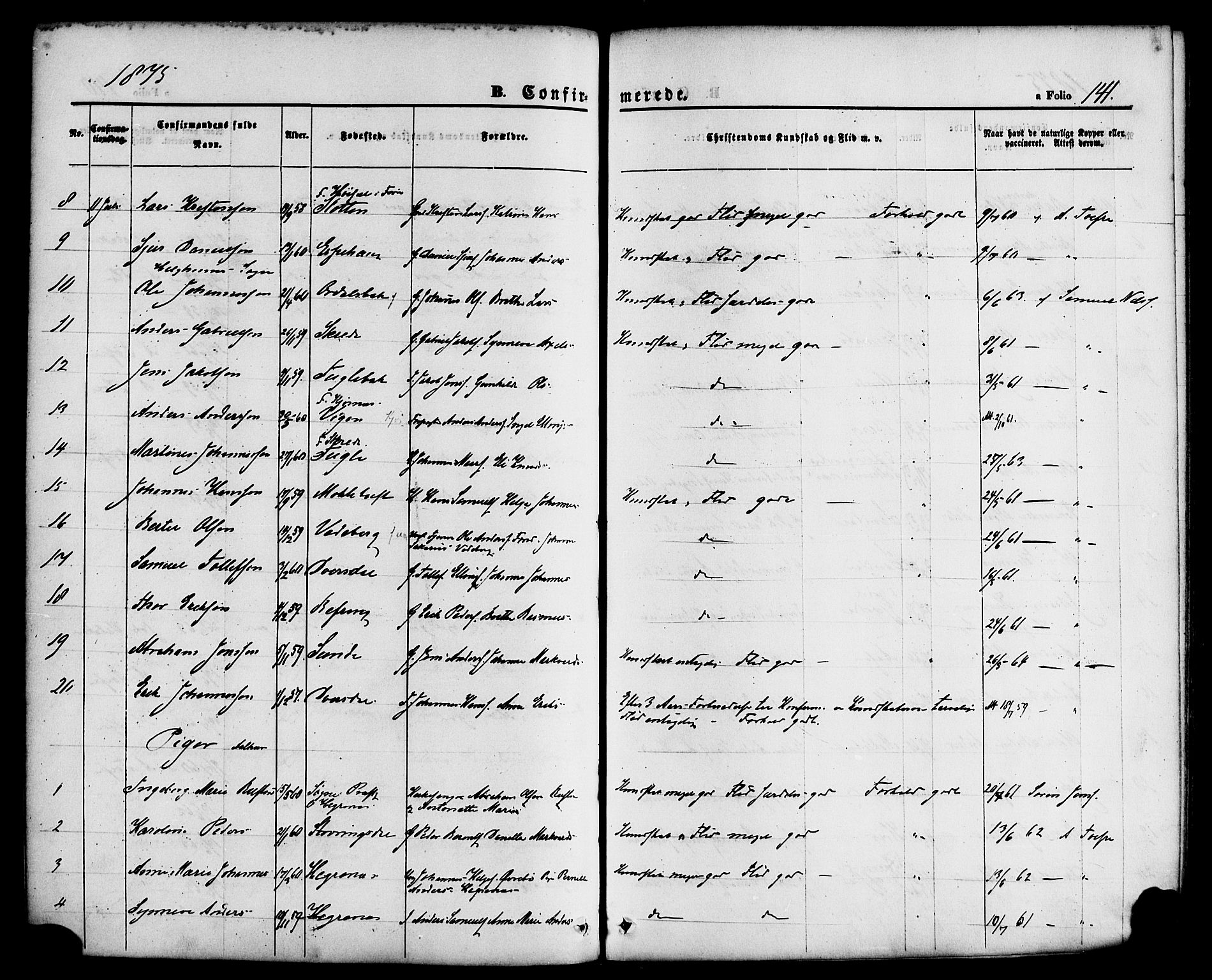 Jølster sokneprestembete, AV/SAB-A-80701/H/Haa/Haaa/L0011: Parish register (official) no. A 11, 1866-1881, p. 141