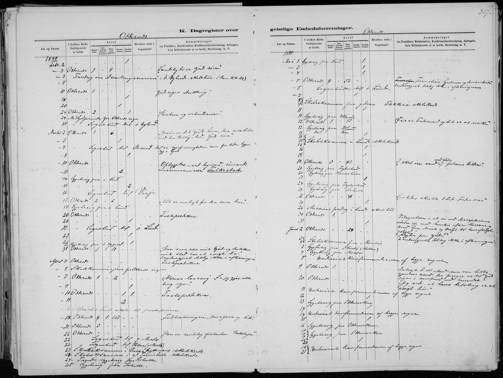 Oddernes sokneprestkontor, SAK/1111-0033/F/Fa/Faa/L0009: Parish register (official) no. A 9, 1884-1896, p. 317