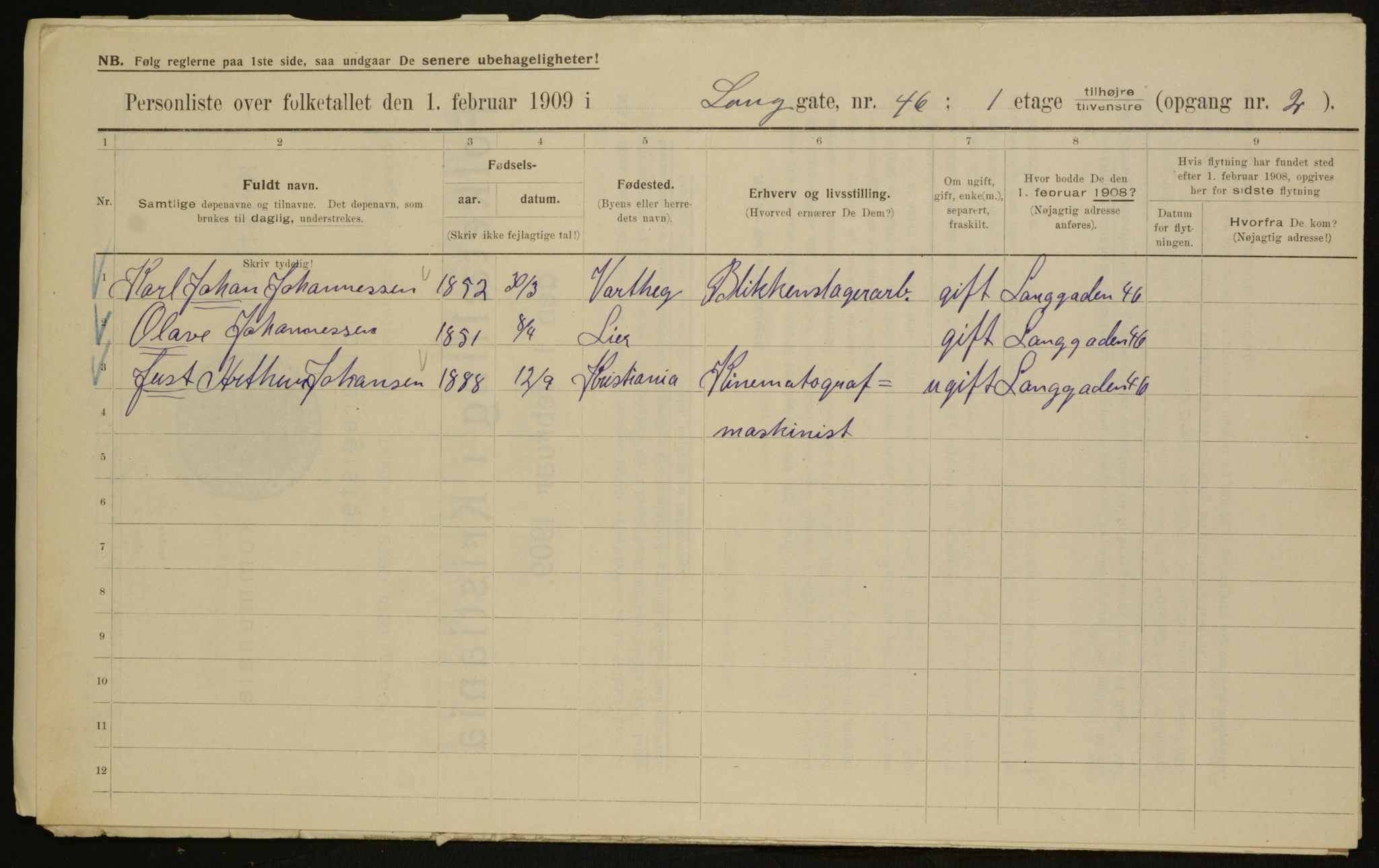 OBA, Municipal Census 1909 for Kristiania, 1909, p. 51944