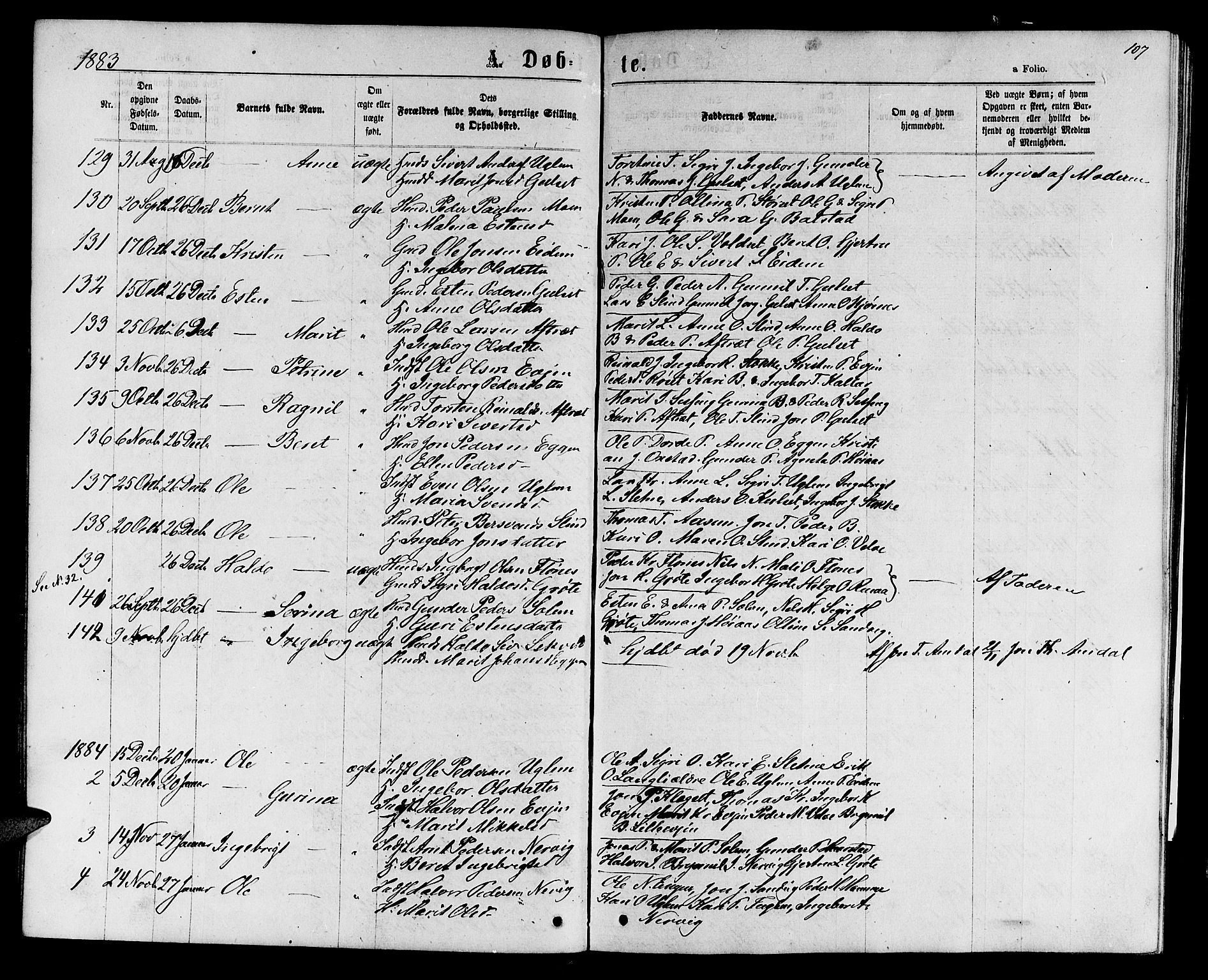 Ministerialprotokoller, klokkerbøker og fødselsregistre - Sør-Trøndelag, AV/SAT-A-1456/695/L1156: Parish register (copy) no. 695C07, 1869-1888, p. 107