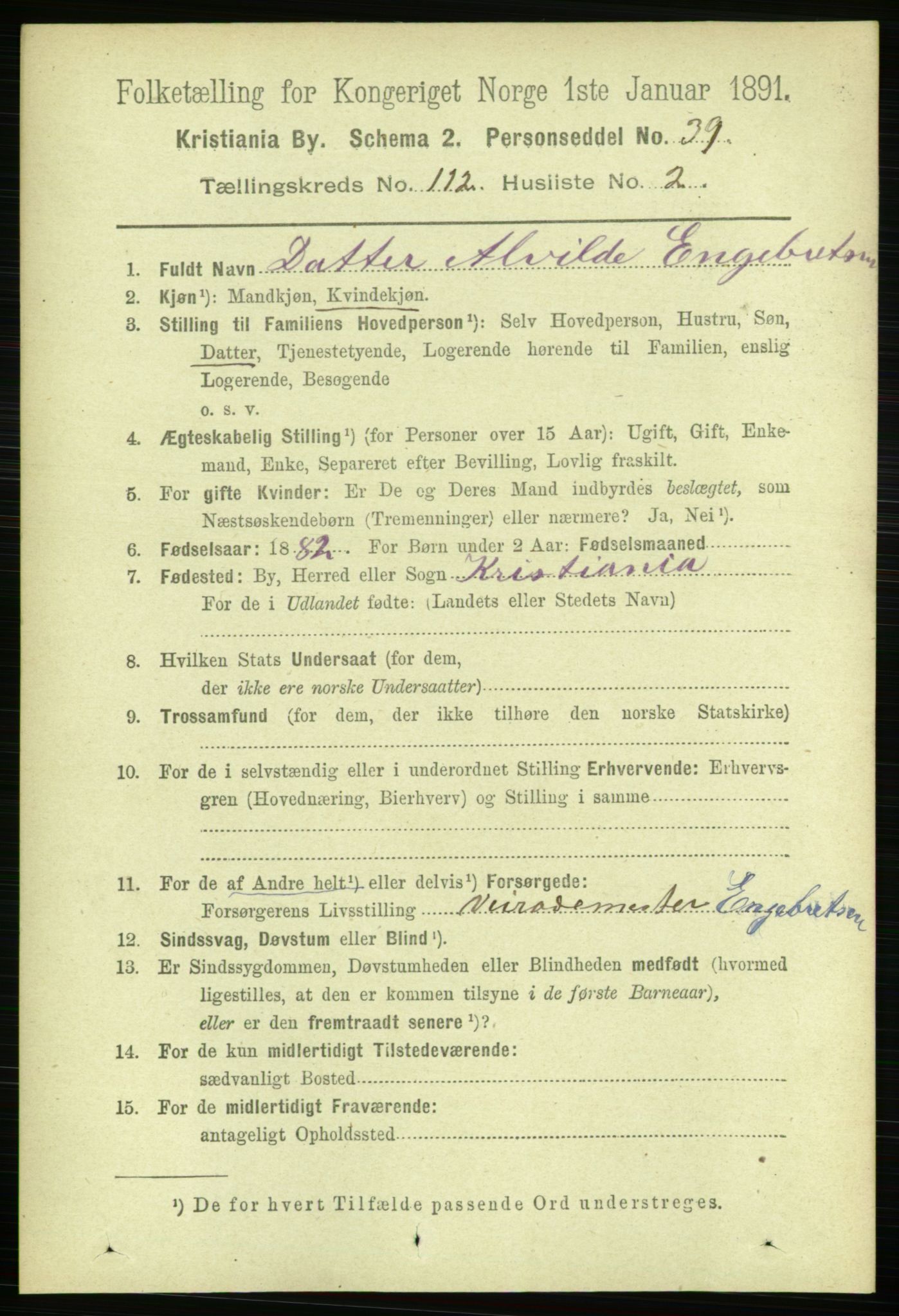 RA, 1891 census for 0301 Kristiania, 1891, p. 59067