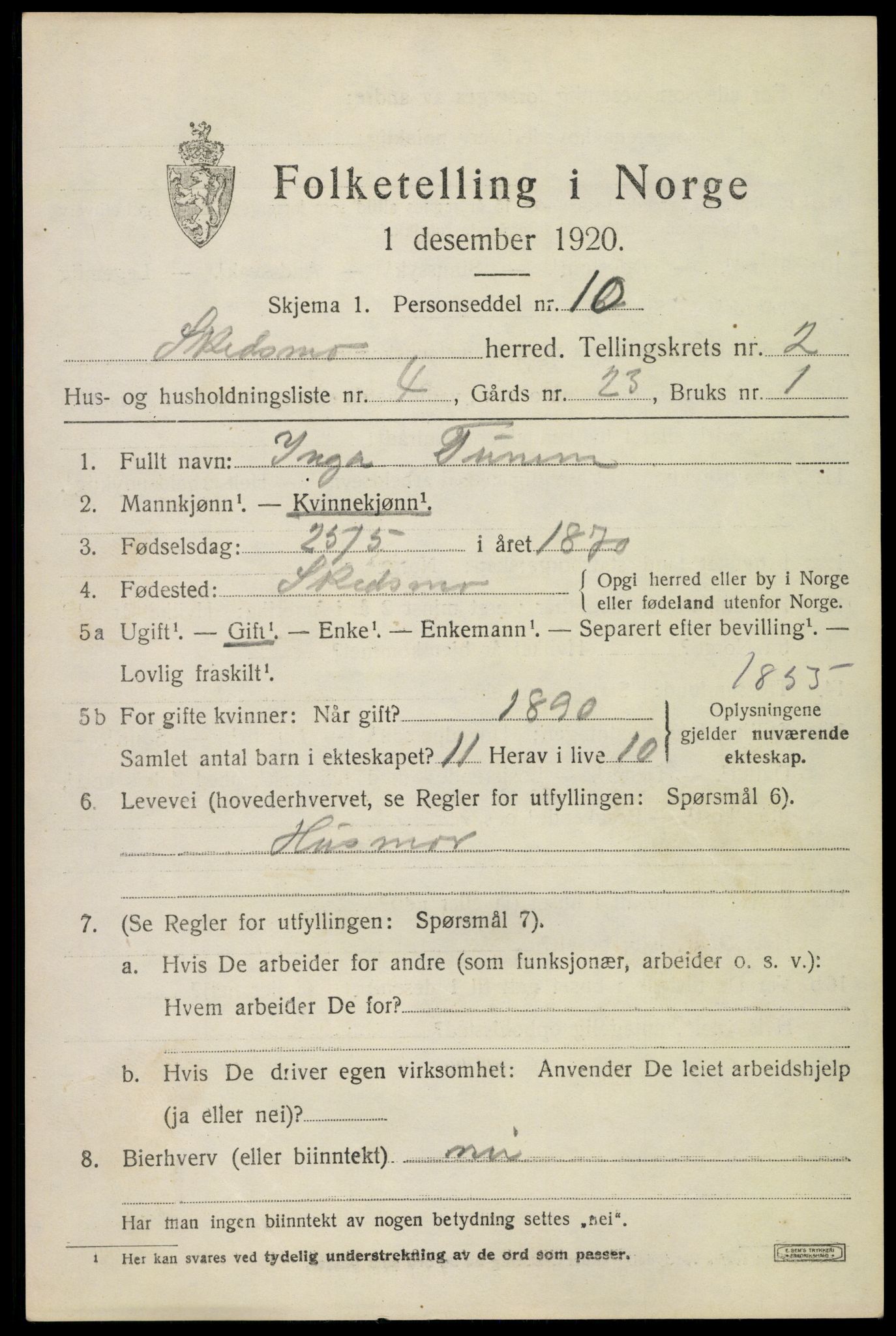 SAO, 1920 census for Skedsmo, 1920, p. 2537