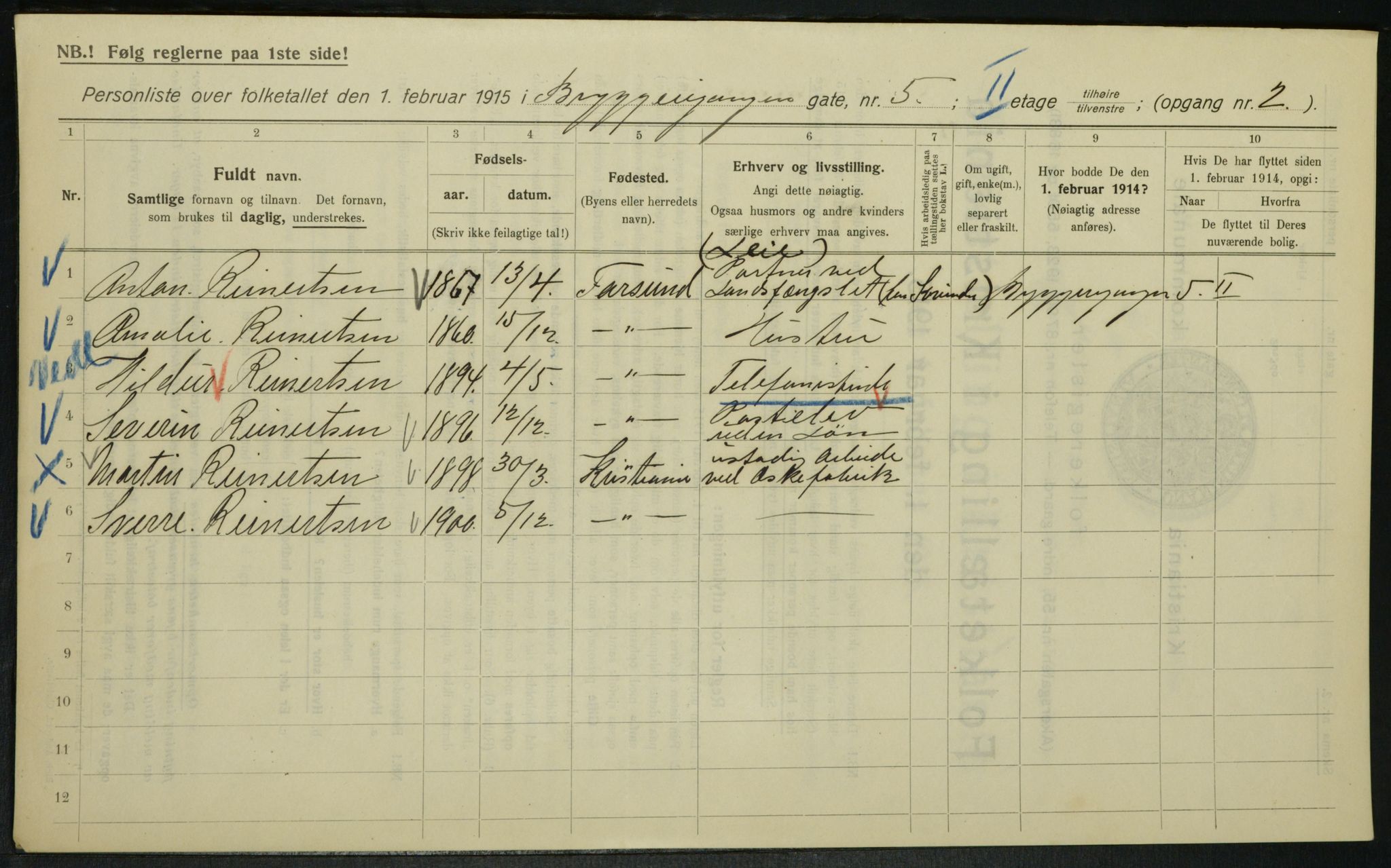 OBA, Municipal Census 1915 for Kristiania, 1915, p. 10179