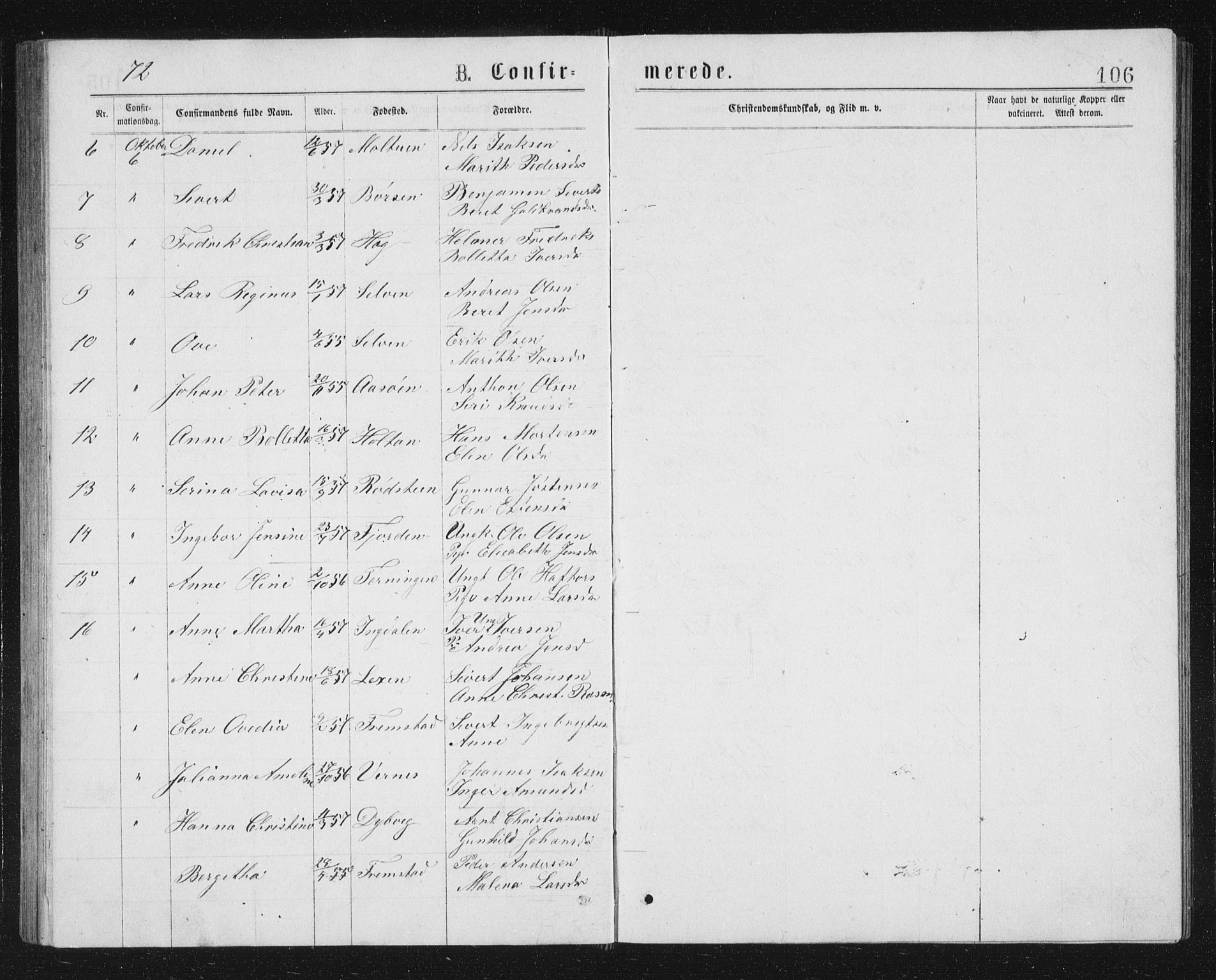 Ministerialprotokoller, klokkerbøker og fødselsregistre - Sør-Trøndelag, AV/SAT-A-1456/662/L0756: Parish register (copy) no. 662C01, 1869-1891, p. 106