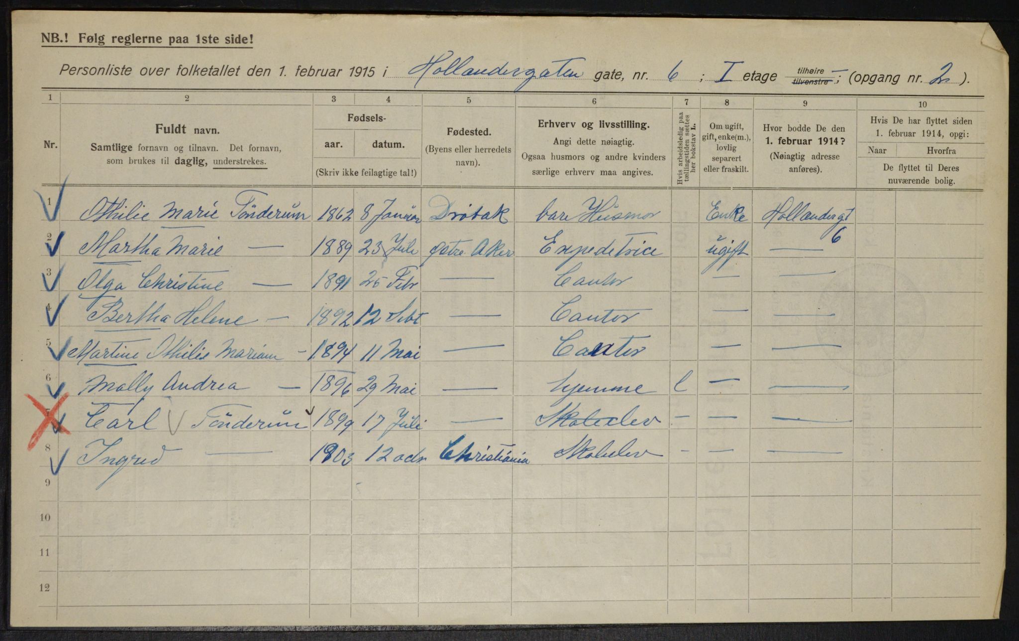 OBA, Municipal Census 1915 for Kristiania, 1915, p. 40354