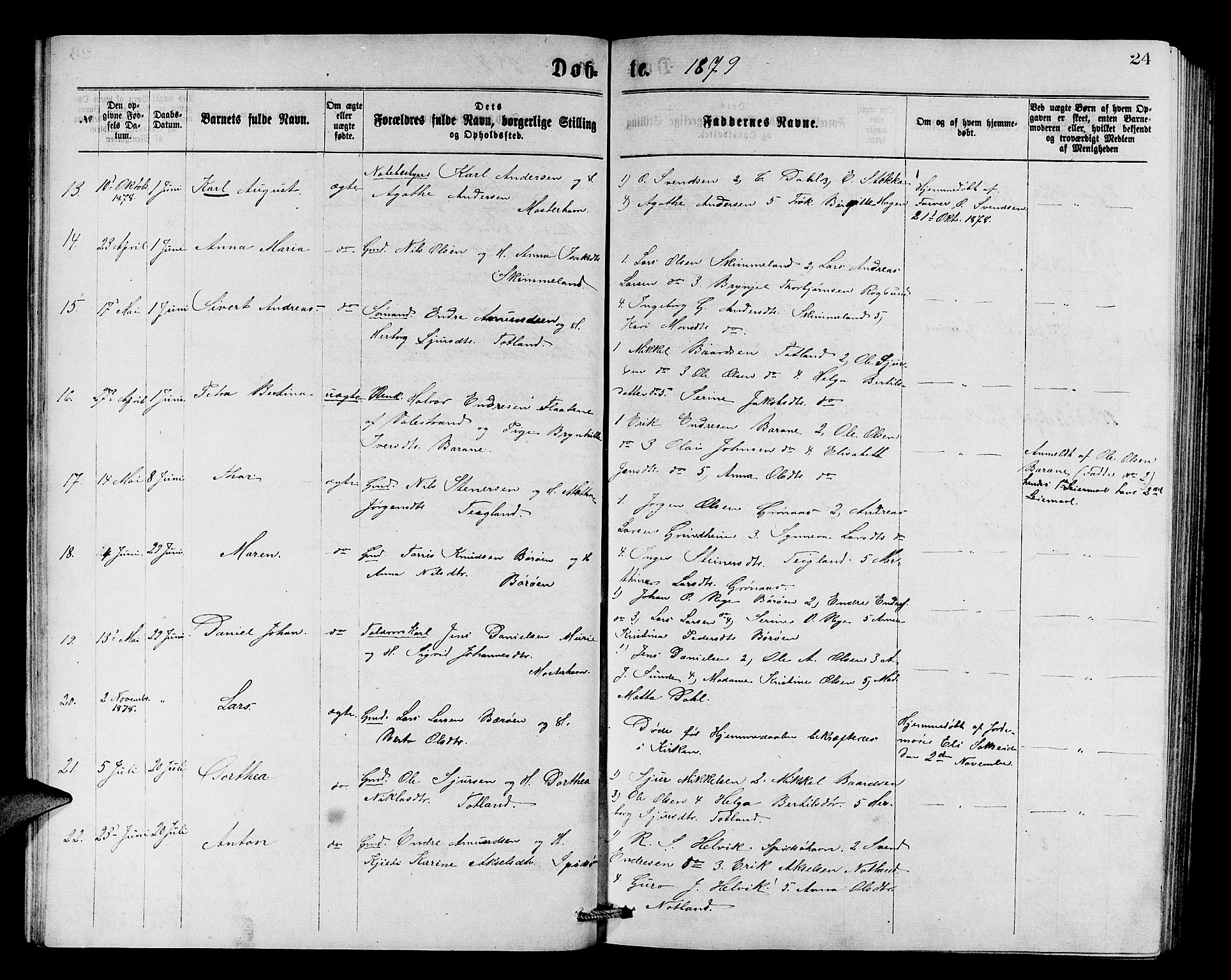 Finnås sokneprestembete, SAB/A-99925/H/Ha/Hab/Haba/L0002: Parish register (copy) no. A 2, 1873-1882, p. 24