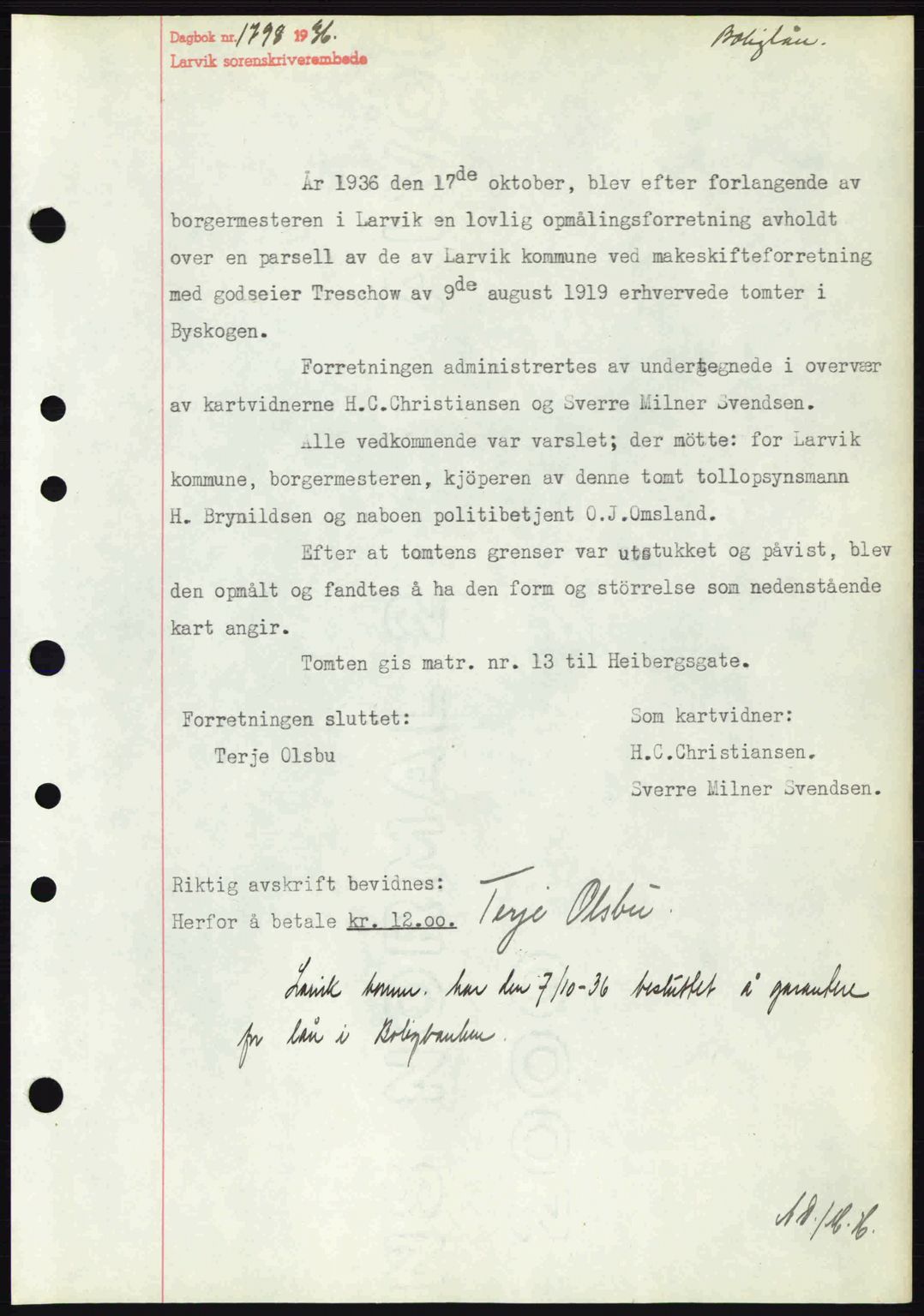 Larvik sorenskriveri, SAKO/A-83/G/Ga/Gab/L0067: Mortgage book no. A-1, 1936-1937, Diary no: : 1798/1936