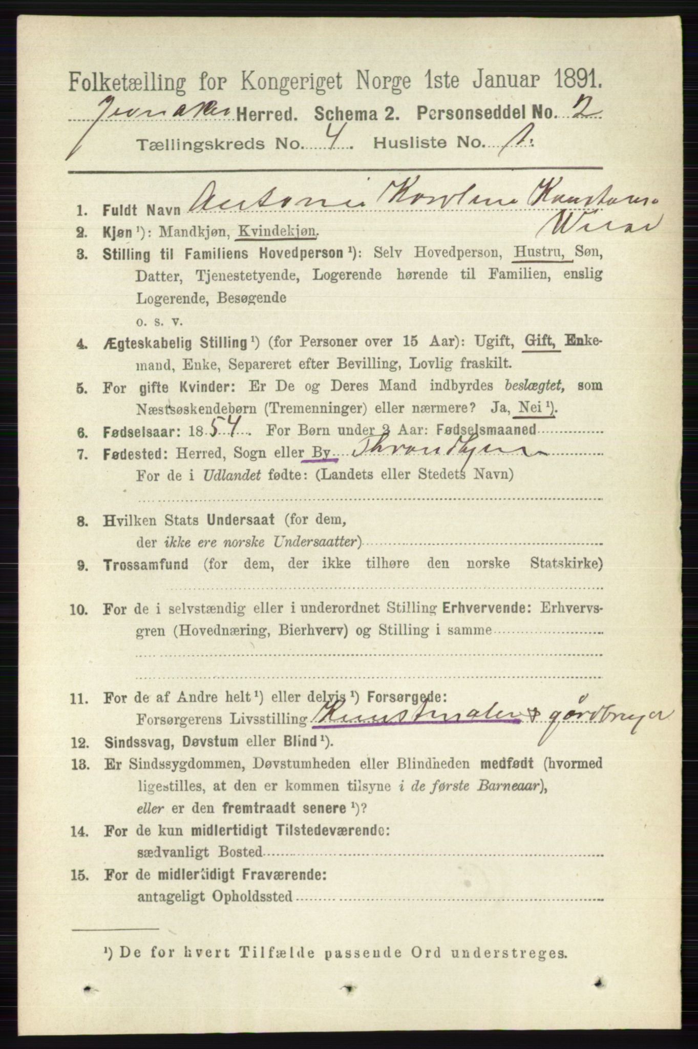 RA, 1891 census for 0532 Jevnaker, 1891, p. 1741