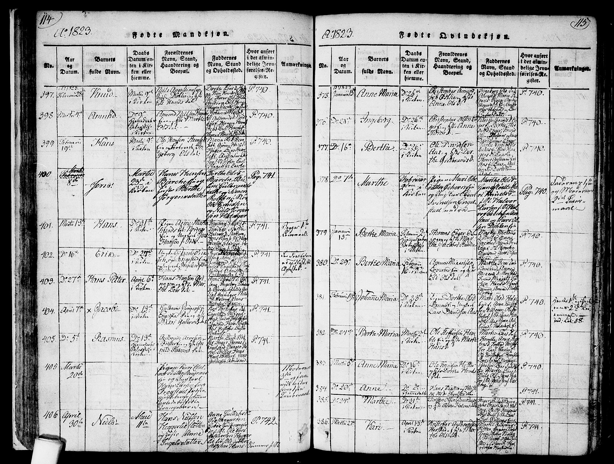 Nannestad prestekontor Kirkebøker, AV/SAO-A-10414a/F/Fa/L0009: Parish register (official) no. I 9, 1815-1840, p. 114-115