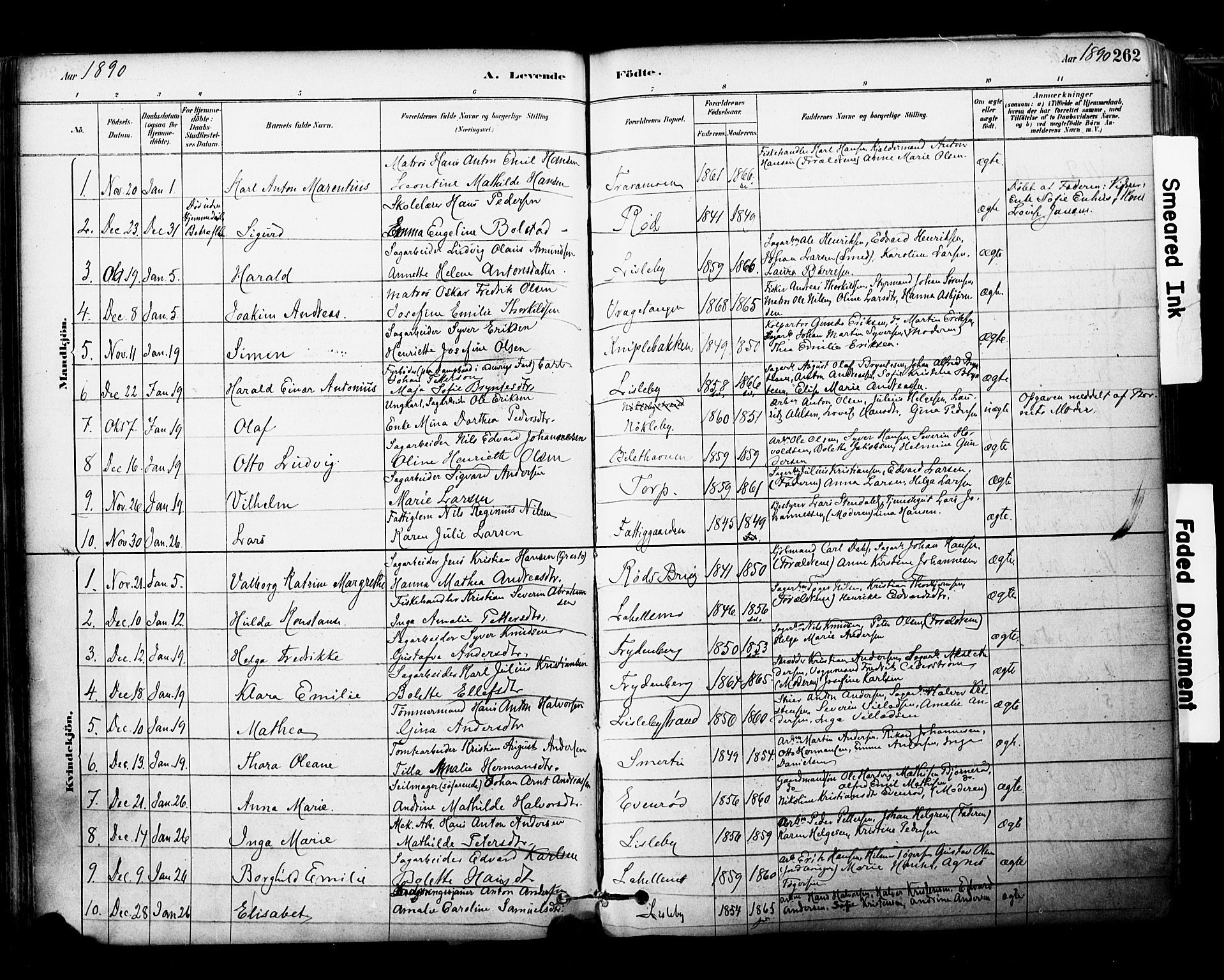 Glemmen prestekontor Kirkebøker, SAO/A-10908/F/Fa/L0011: Parish register (official) no. 11, 1878-1917, p. 262