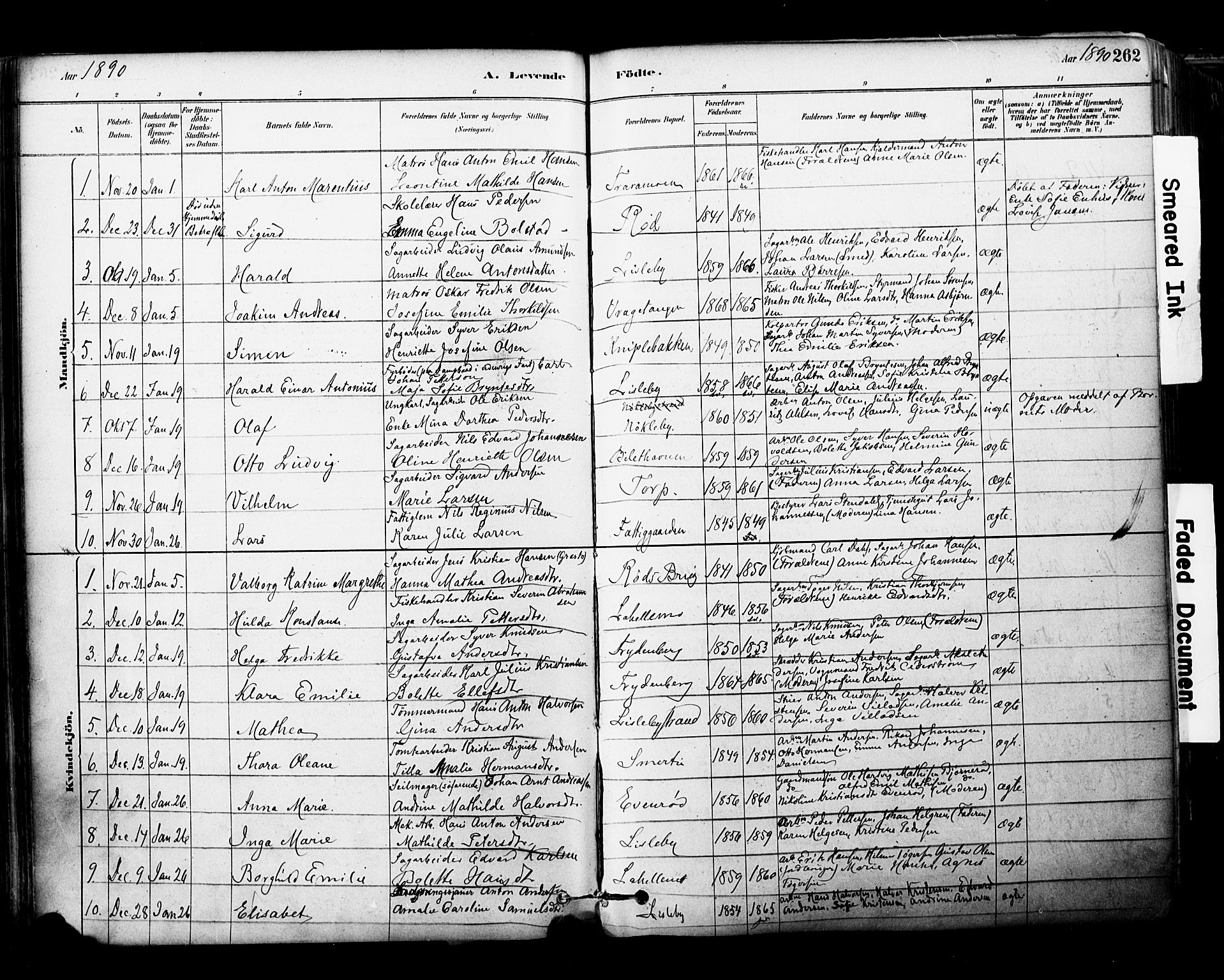 Glemmen prestekontor Kirkebøker, AV/SAO-A-10908/F/Fa/L0011: Parish register (official) no. 11, 1878-1917, p. 262