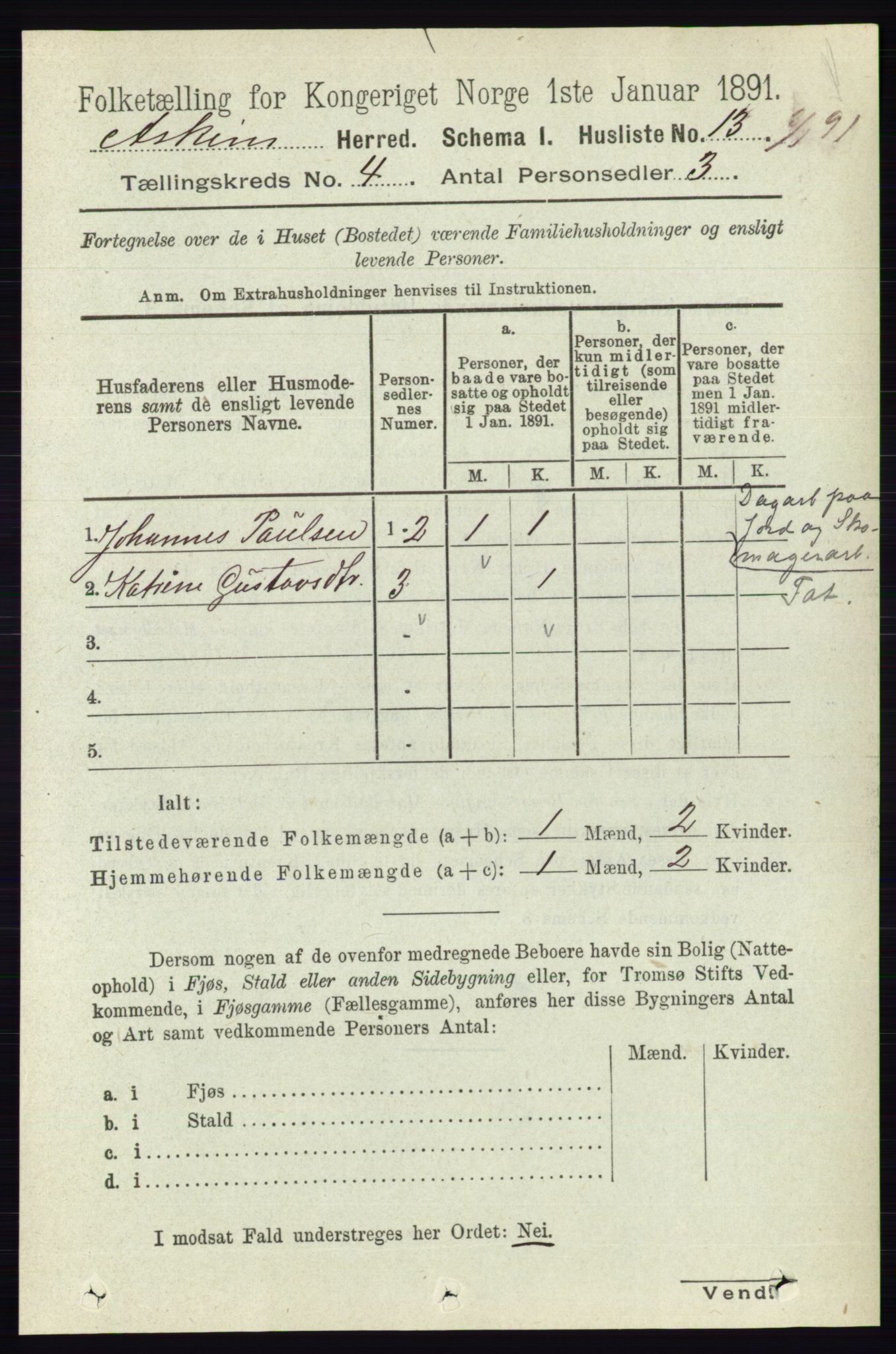 RA, 1891 census for 0124 Askim, 1891, p. 478