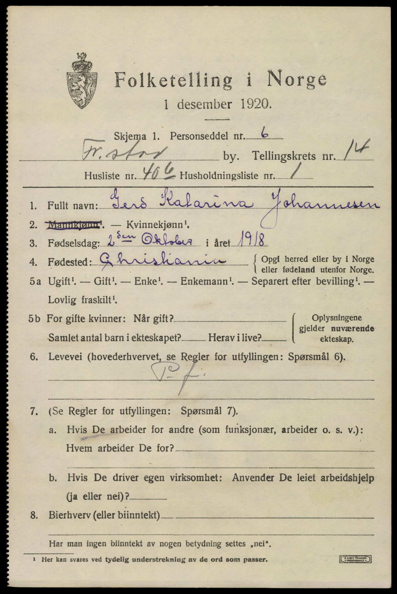 SAO, 1920 census for Fredrikstad, 1920, p. 34039