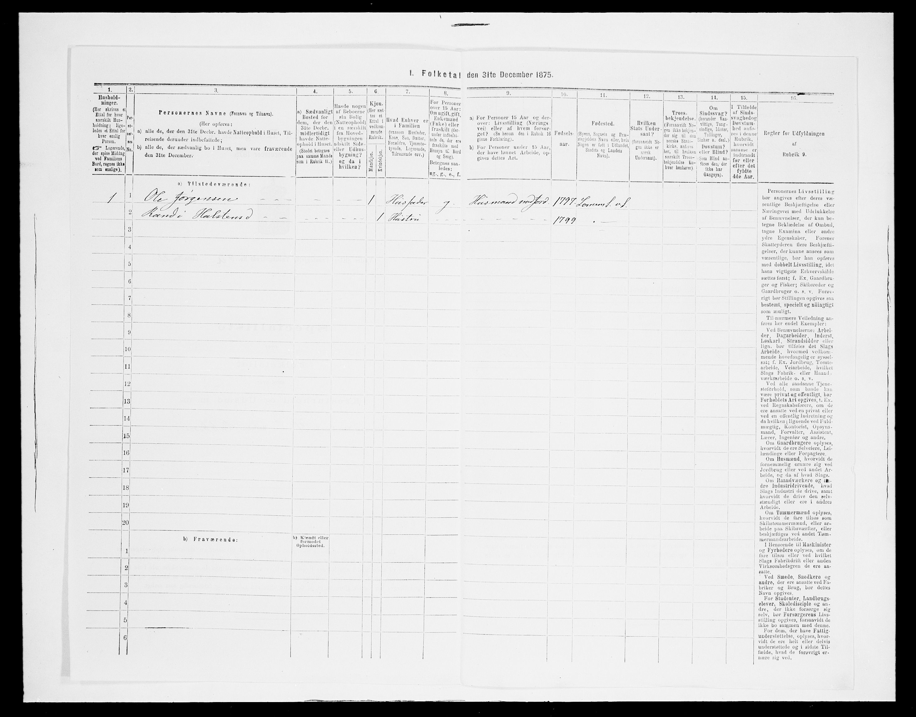 SAH, 1875 census for 0543P Vestre Slidre, 1875, p. 319