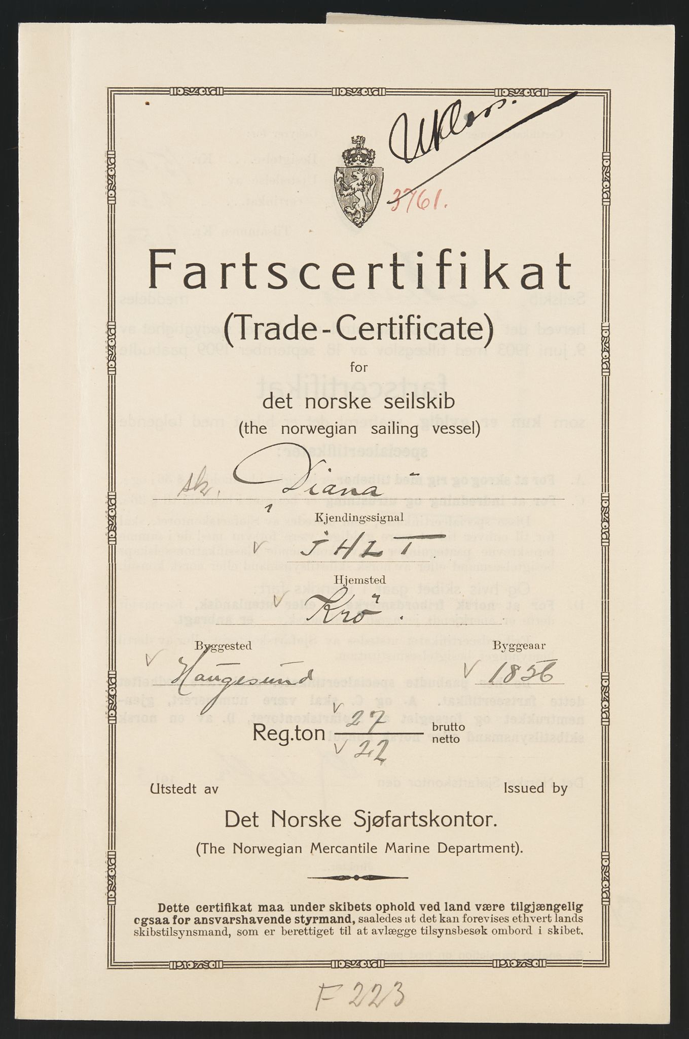 Sjøfartsdirektoratet med forløpere, skipsmapper slettede skip, RA/S-4998/F/Fa/L0239: --, 1851-1931, p. 488