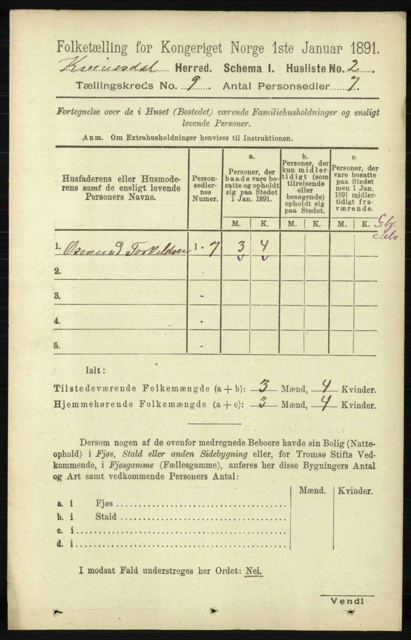 RA, 1891 census for 1037 Kvinesdal, 1891, p. 3210