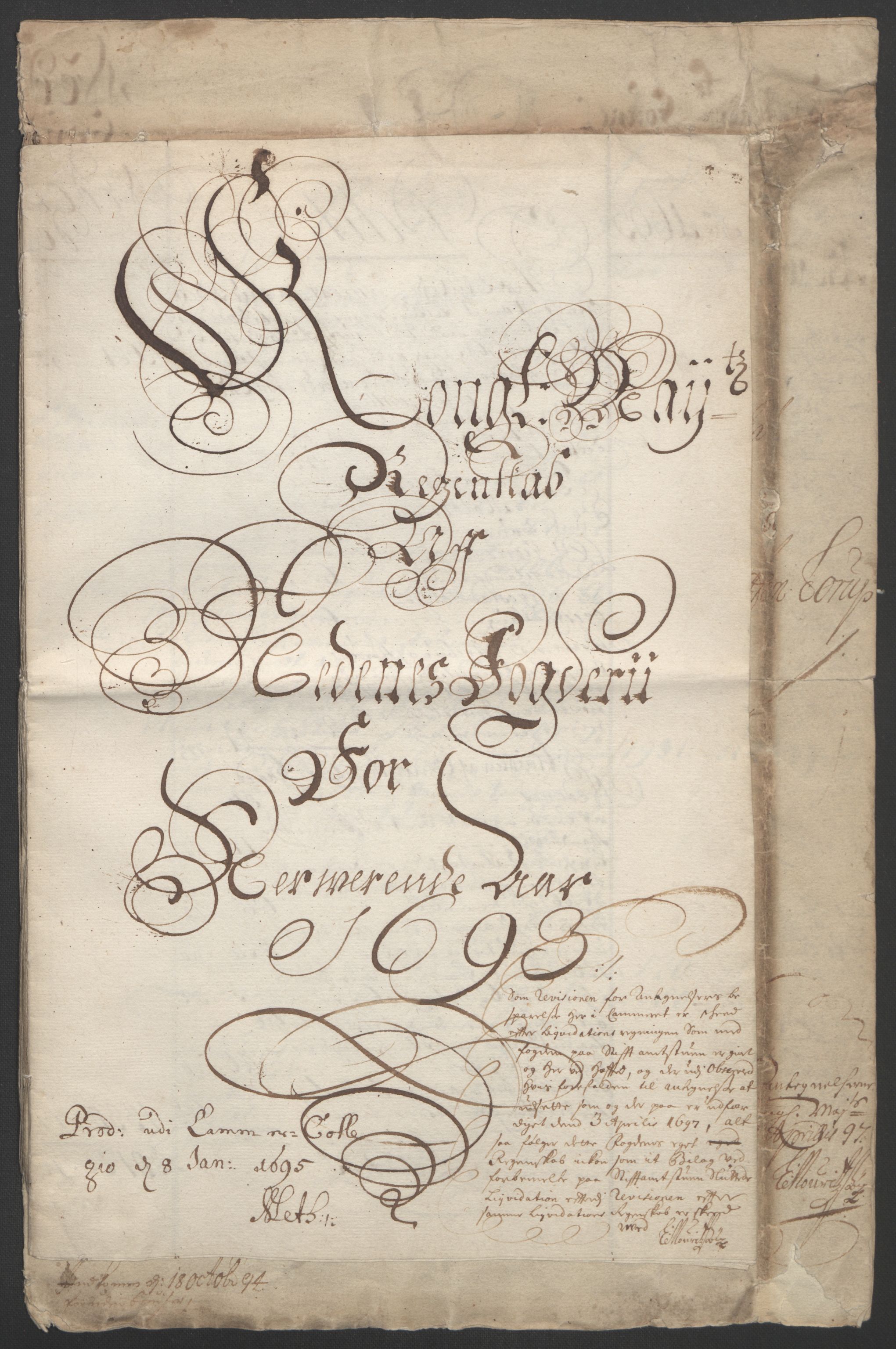 Rentekammeret inntil 1814, Reviderte regnskaper, Fogderegnskap, RA/EA-4092/R39/L2312: Fogderegnskap Nedenes, 1693-1695, p. 3