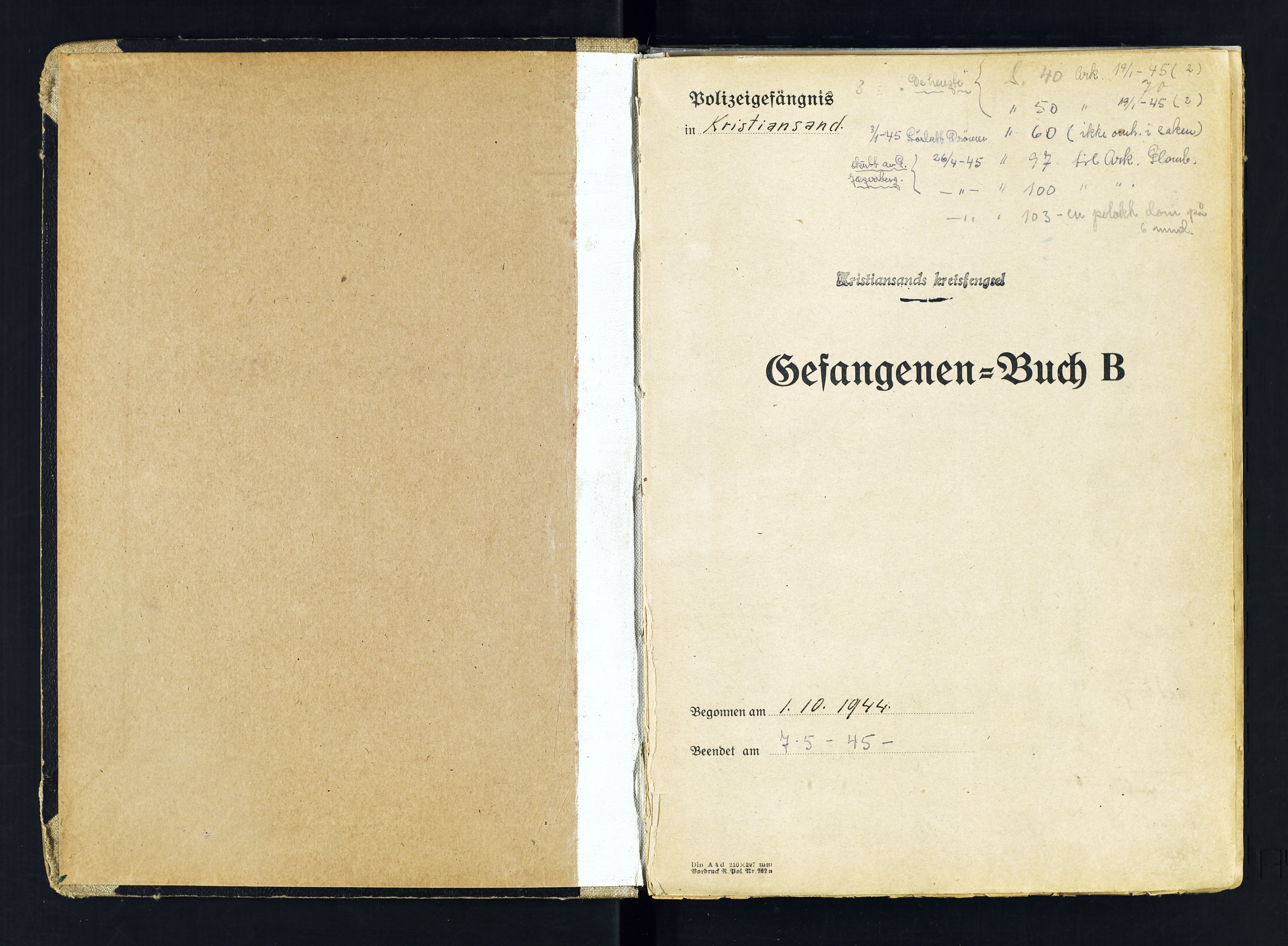 Kristiansand kretsfengsel, SAK/1251-0008/G/Gc/L0008: Gefangenen-Buch B, arresterte, nr 48, 1944-1945