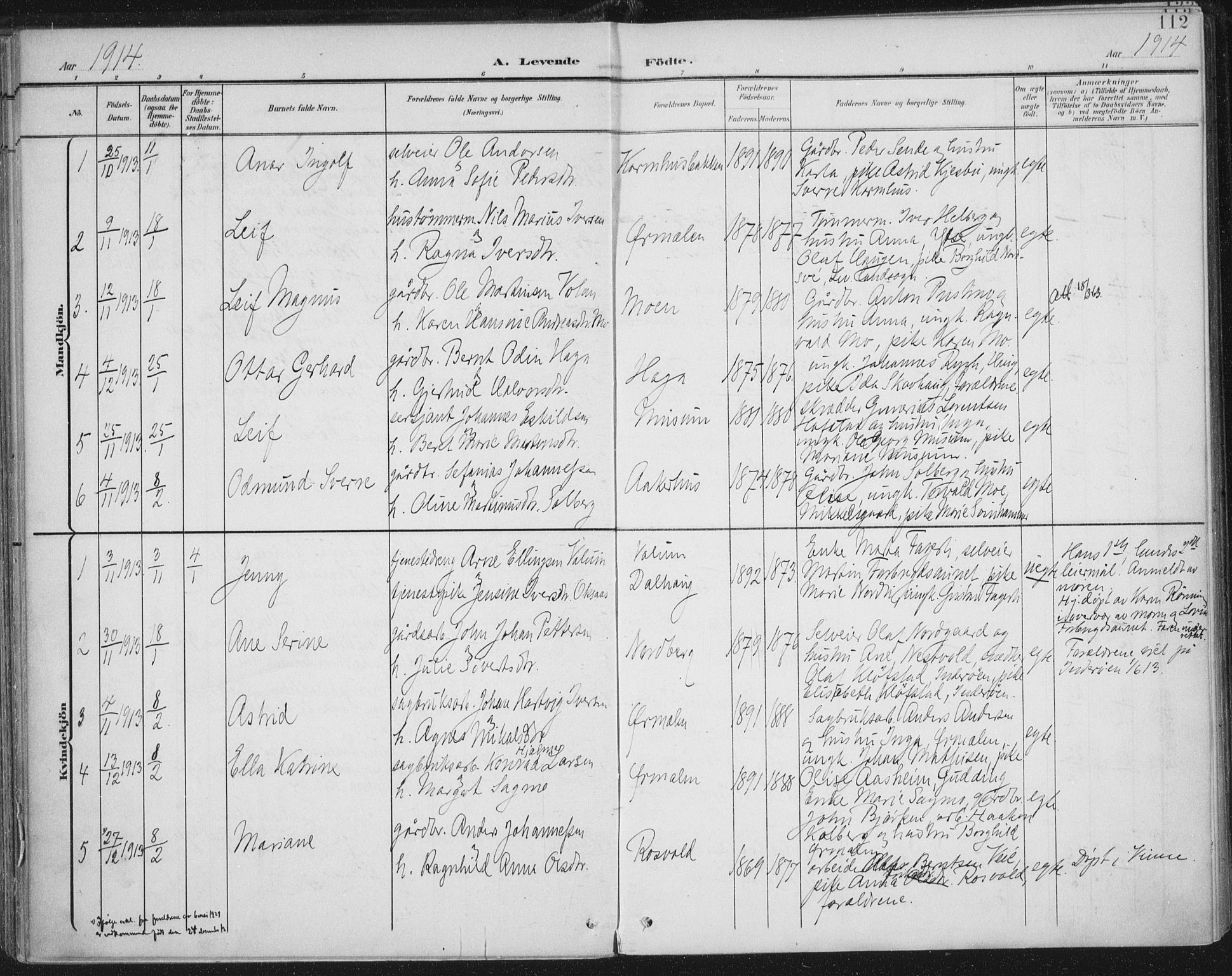 Ministerialprotokoller, klokkerbøker og fødselsregistre - Nord-Trøndelag, SAT/A-1458/723/L0246: Parish register (official) no. 723A15, 1900-1917, p. 112