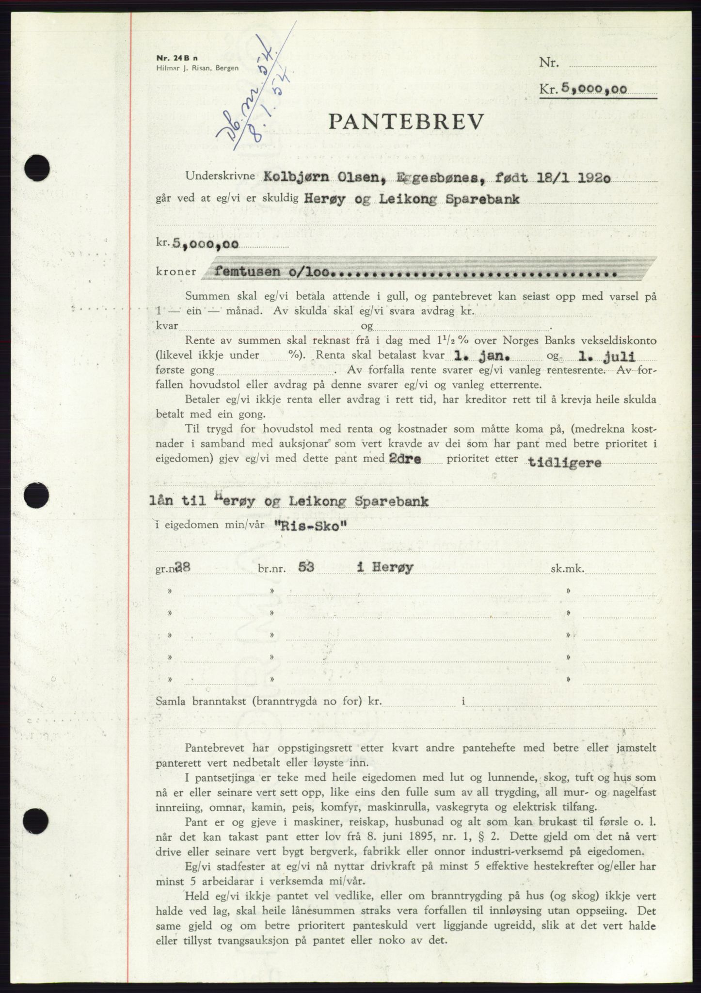 Søre Sunnmøre sorenskriveri, AV/SAT-A-4122/1/2/2C/L0126: Mortgage book no. 14B, 1954-1955, Diary no: : 54/1955