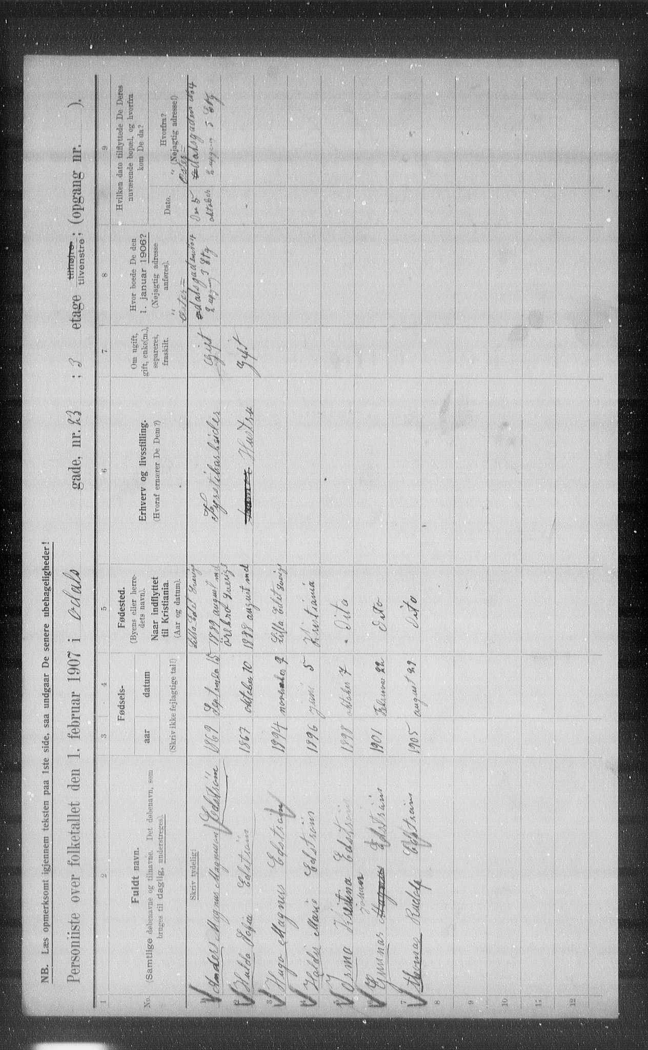 OBA, Municipal Census 1907 for Kristiania, 1907, p. 38190