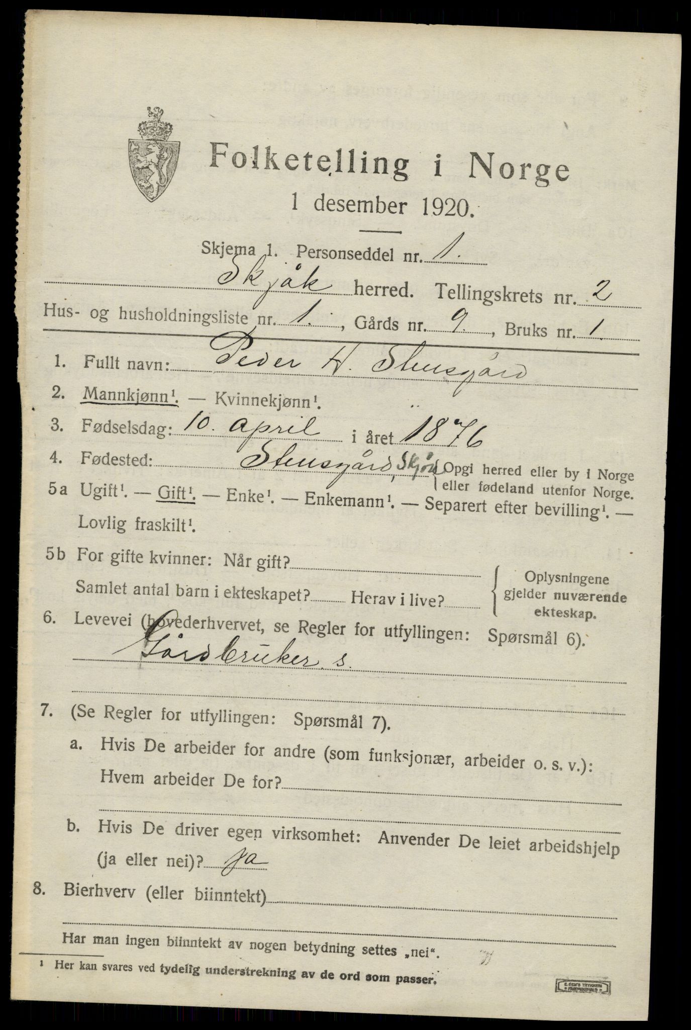 SAH, 1920 census for Skjåk, 1920, p. 1076