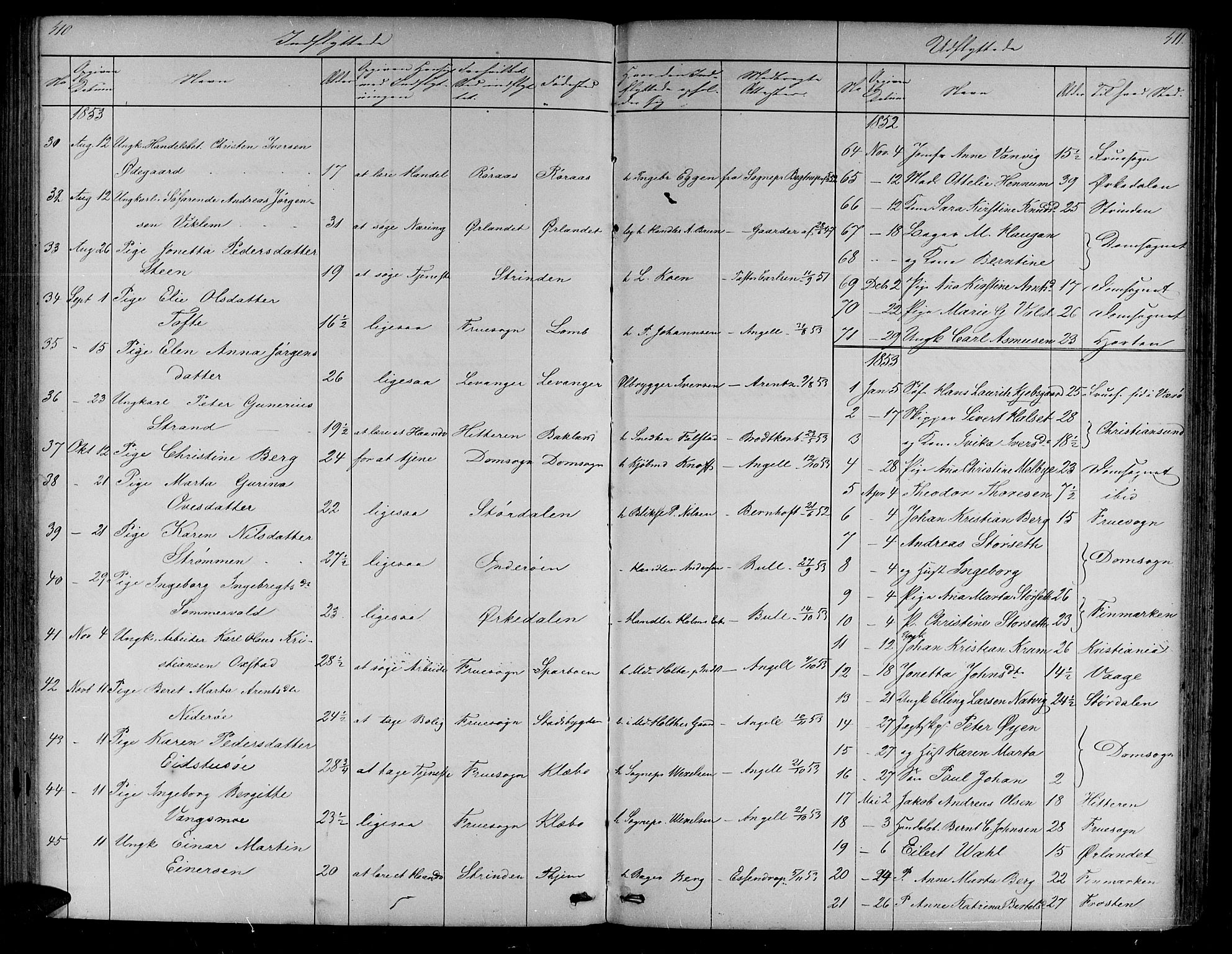 Ministerialprotokoller, klokkerbøker og fødselsregistre - Sør-Trøndelag, SAT/A-1456/604/L0219: Parish register (copy) no. 604C02, 1851-1869, p. 410-411
