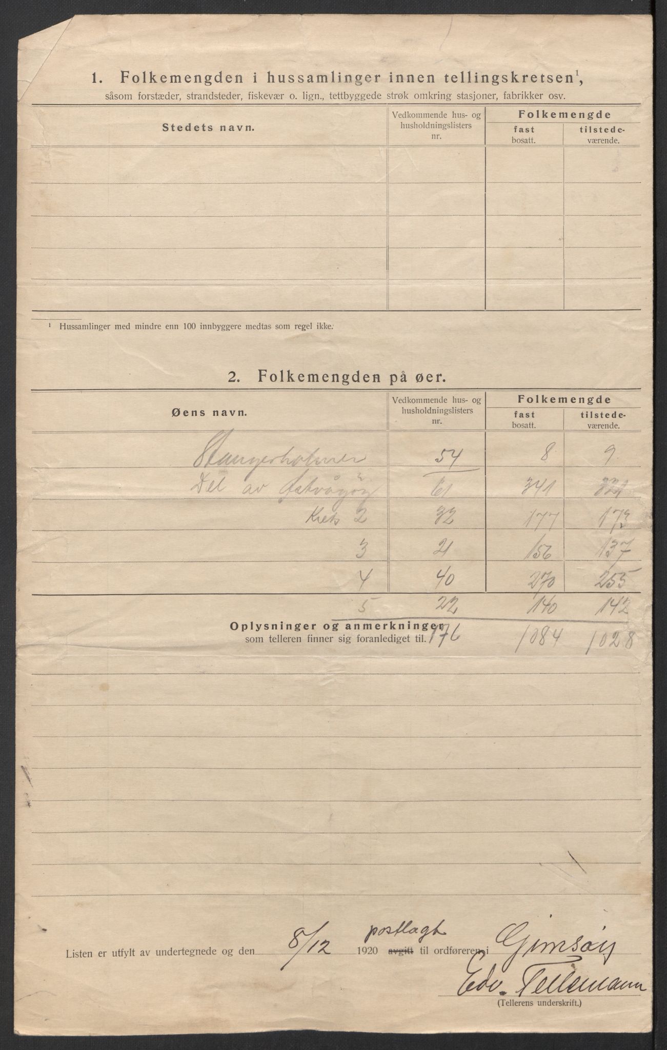 SAT, 1920 census for Gimsøy, 1920, p. 14