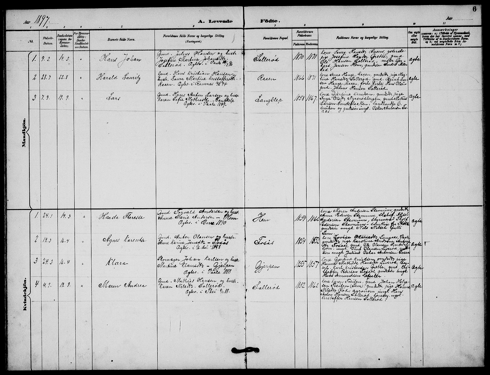 Våle kirkebøker, AV/SAKO-A-334/G/Gb/L0002: Parish register (copy) no. II 2, 1892-1936, p. 6