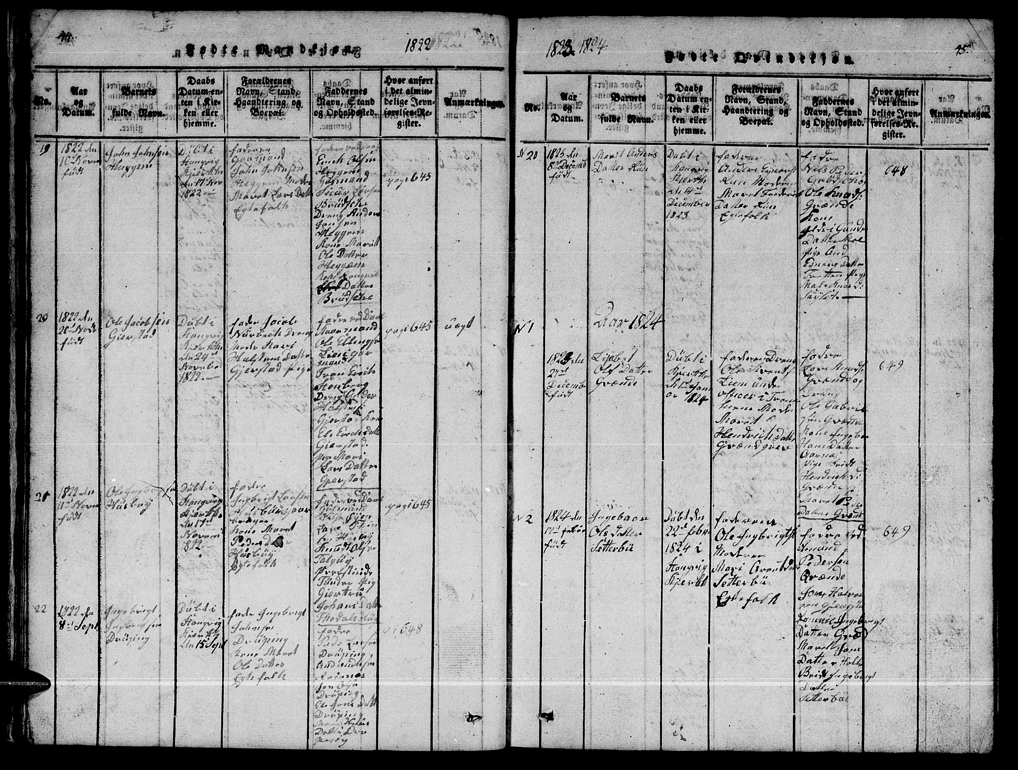 Ministerialprotokoller, klokkerbøker og fødselsregistre - Møre og Romsdal, SAT/A-1454/592/L1031: Parish register (copy) no. 592C01, 1820-1833, p. 44-45
