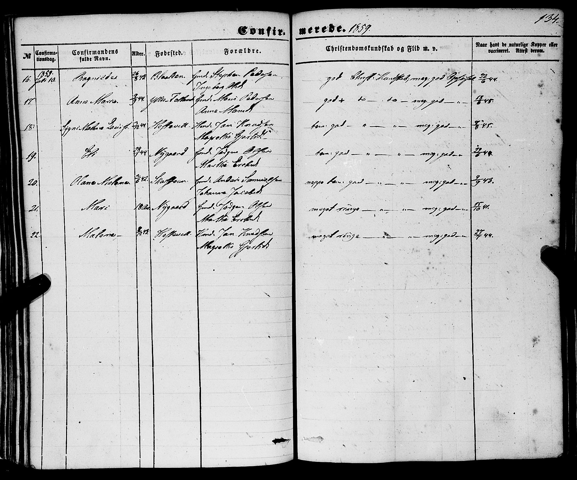 Davik sokneprestembete, SAB/A-79701/H/Haa/Haaa/L0005: Parish register (official) no. A 5, 1850-1866, p. 134
