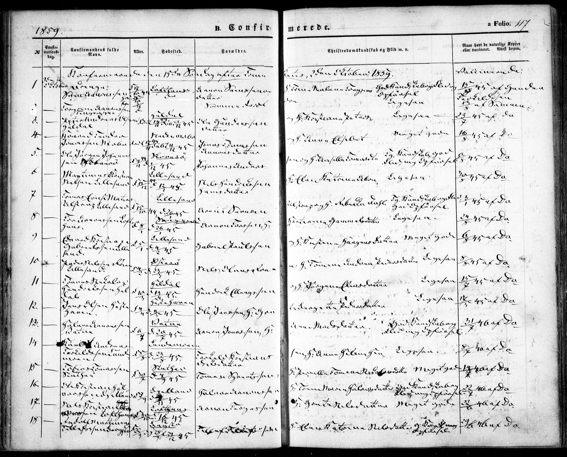 Vestre Moland sokneprestkontor, SAK/1111-0046/F/Fa/Fab/L0007: Parish register (official) no. A 7, 1859-1872, p. 117