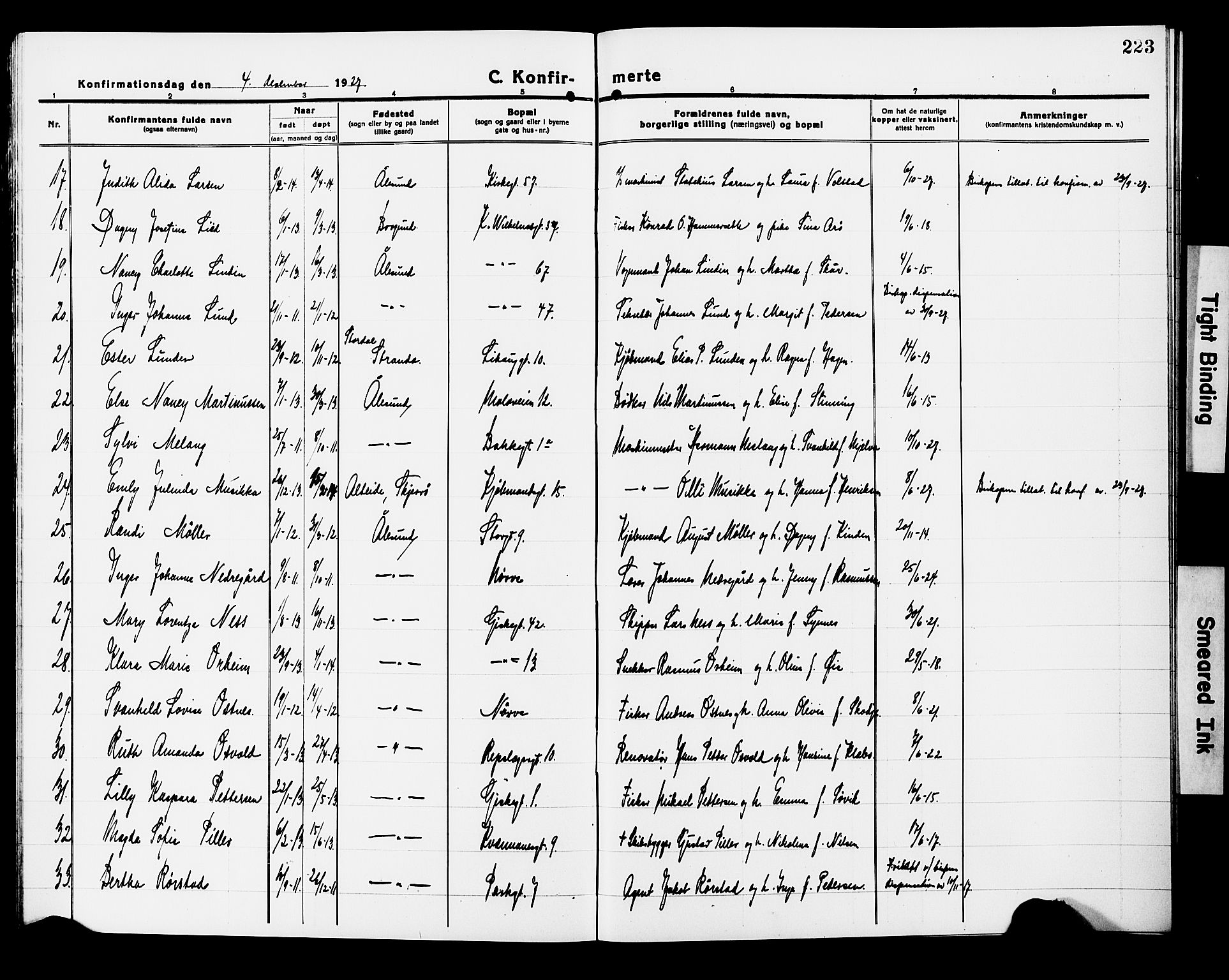 Ministerialprotokoller, klokkerbøker og fødselsregistre - Møre og Romsdal, AV/SAT-A-1454/529/L0472: Parish register (copy) no. 529C09, 1917-1929, p. 223