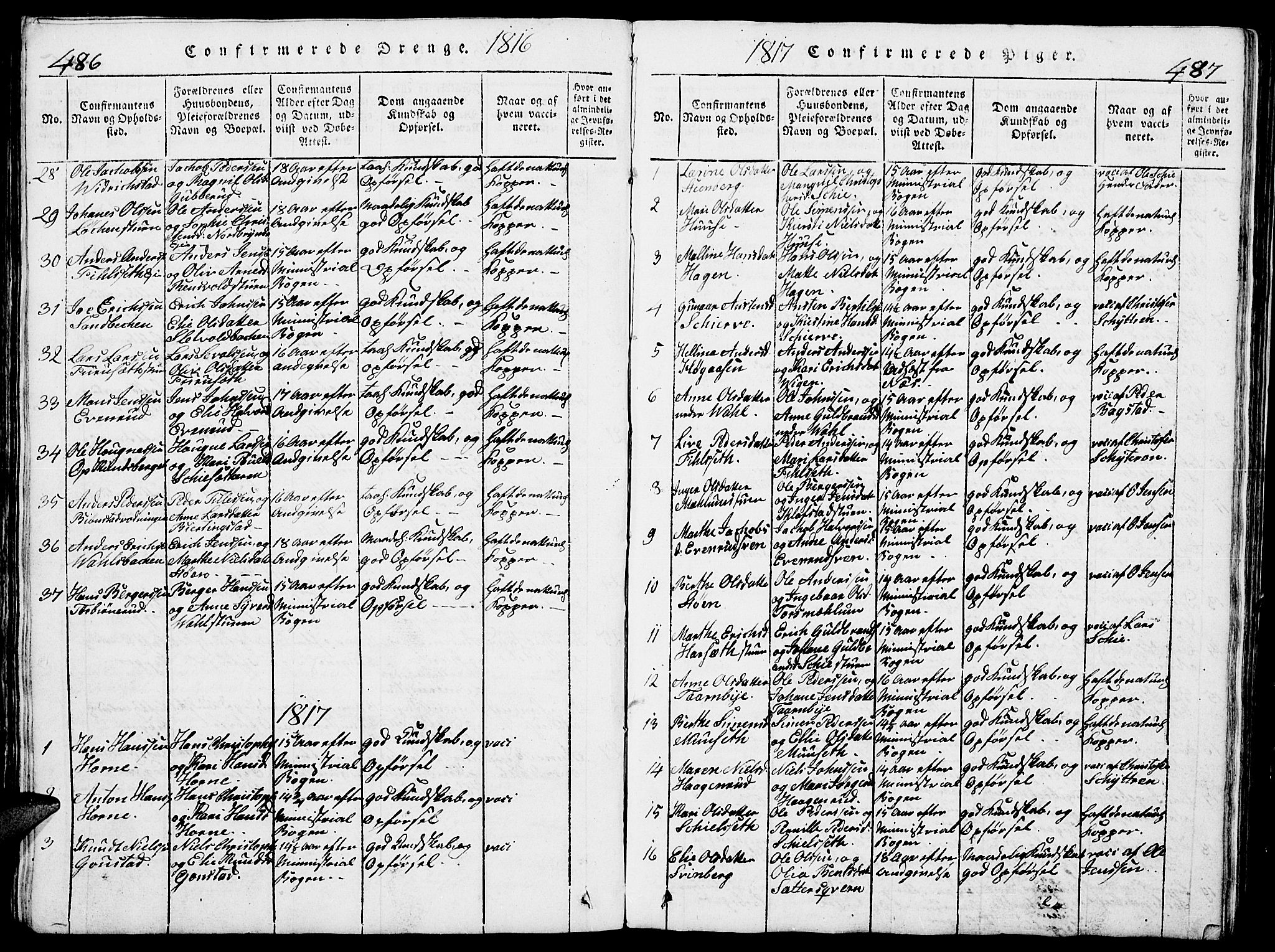 Romedal prestekontor, SAH/PREST-004/L/L0005: Parish register (copy) no. 5, 1814-1829, p. 486-487