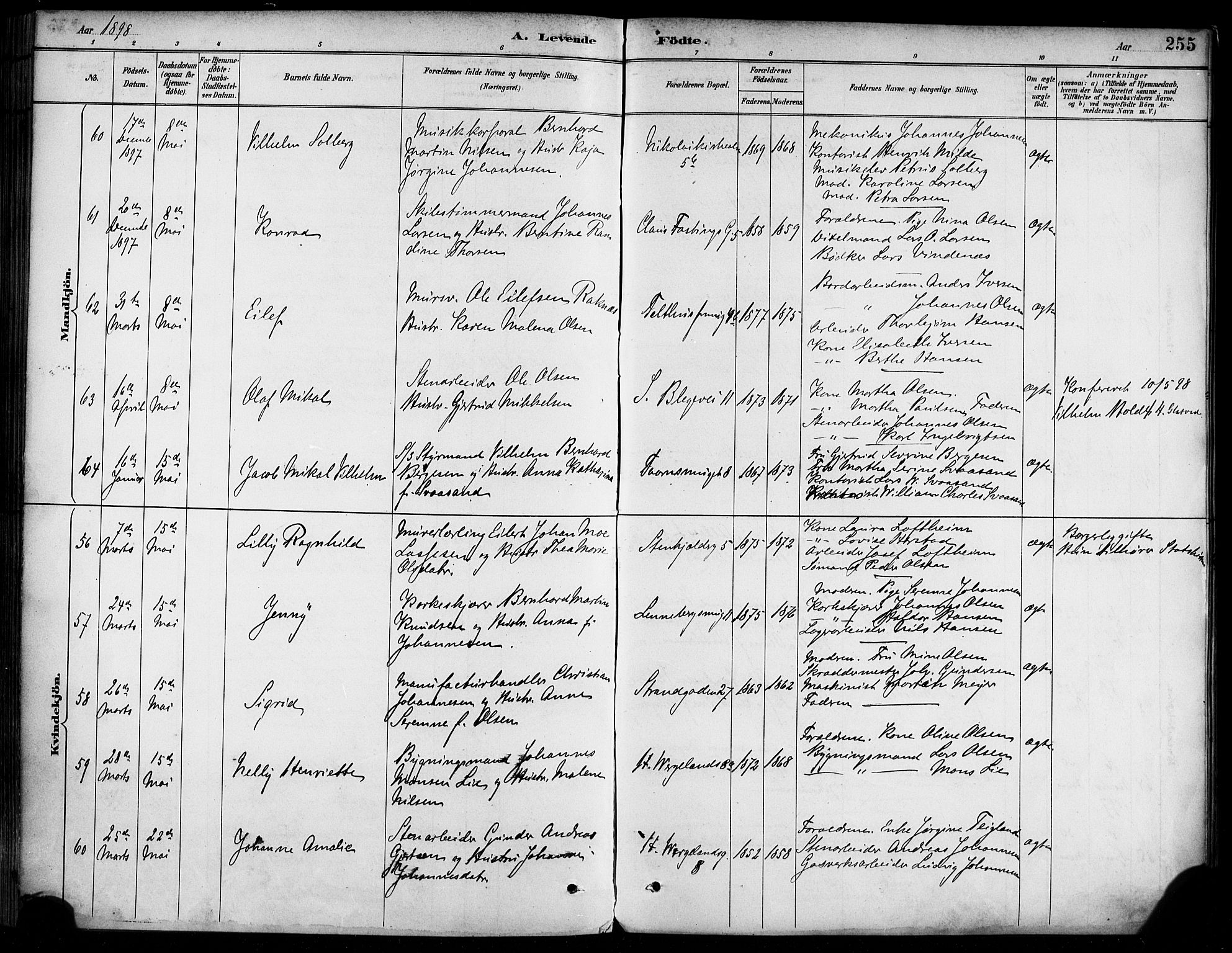 Korskirken sokneprestembete, AV/SAB-A-76101/H/Haa/L0022: Parish register (official) no. B 8, 1889-1899, p. 255